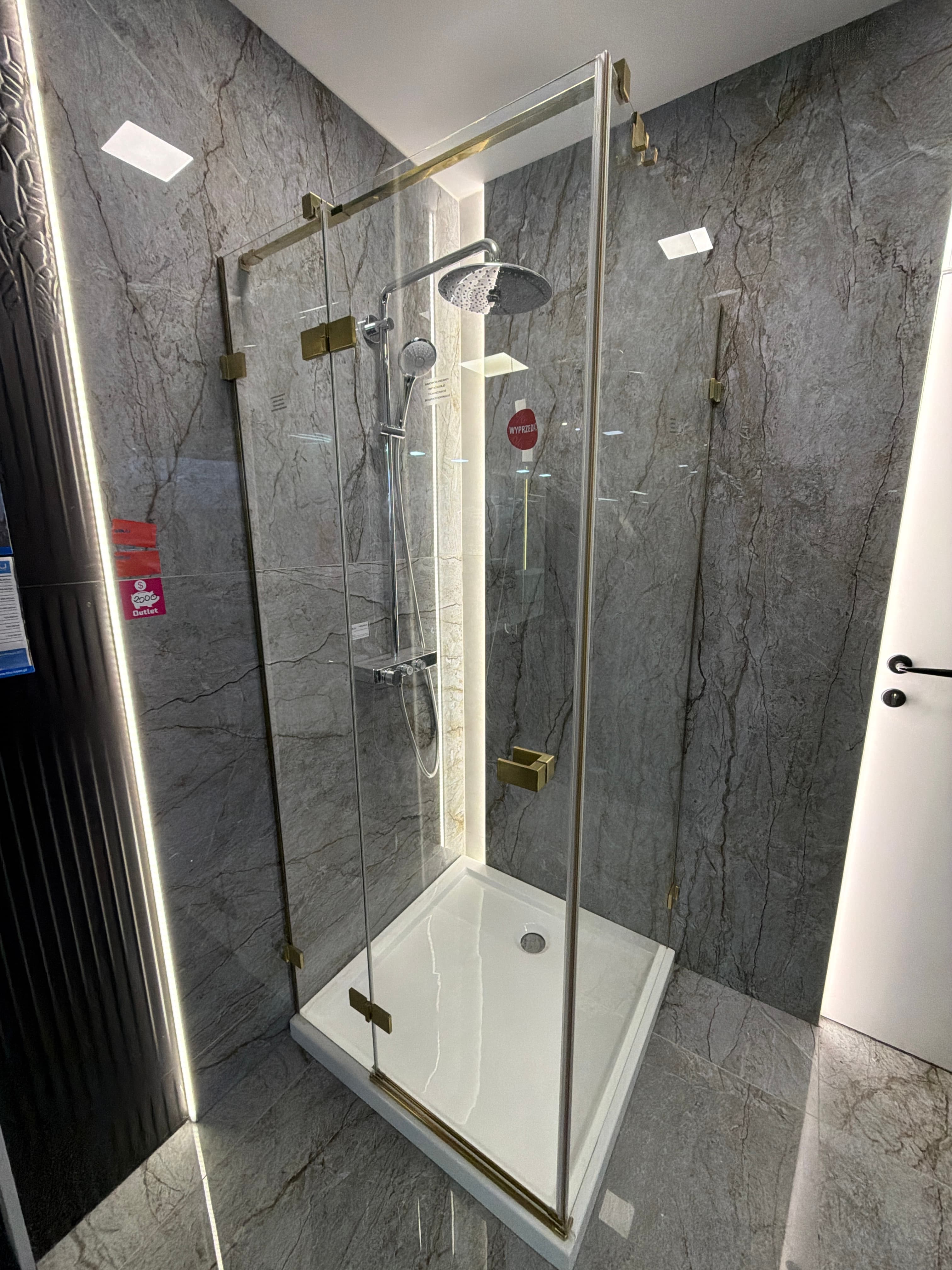 NEW TRENDY Kabina prysznicowa AVEXA GOLD BRUSHED 1D kwadratowa L 90x90x200 szkło czyste 6mm Active Shield 2.0   EXK-1744  **ekspo - Powystawowy Grudziądz