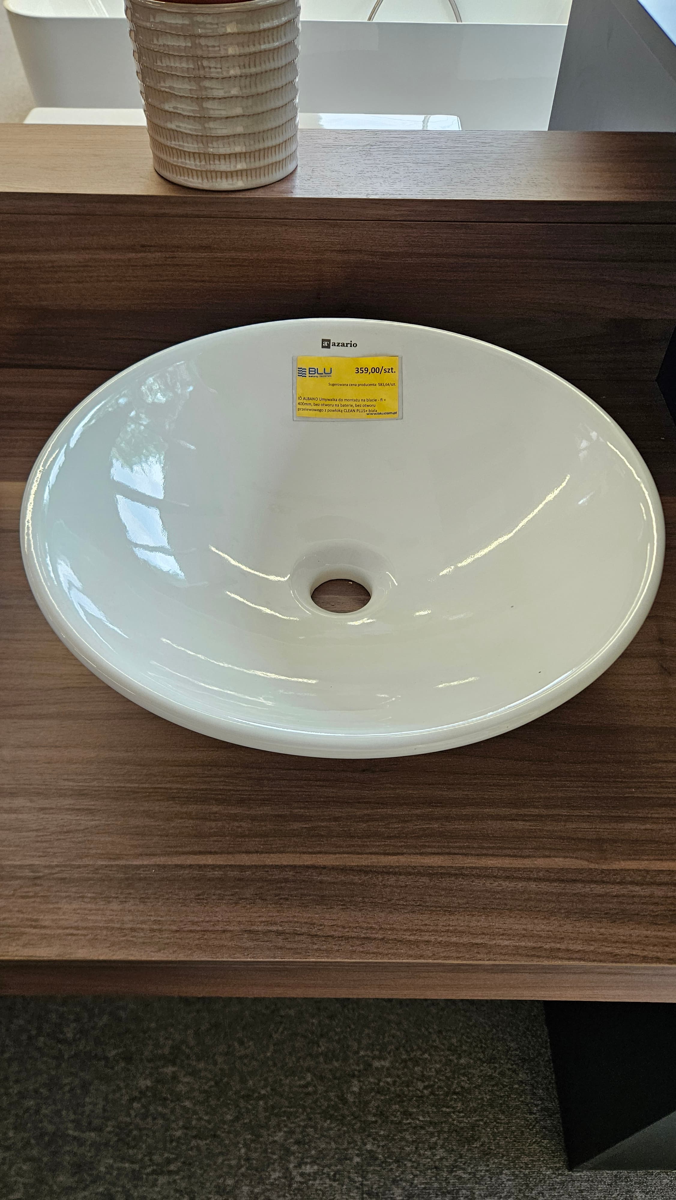 IO ALBANO Umywalka do montażu na blacie - fi = 400  mm, bez otworu na baterie, bez otworu przelewowego z powłoką CLEAN PLUS+ biała AZUMALB.1120.01.125 *30 *W  **ekspo - Powystawowy Bielsko-Biała
