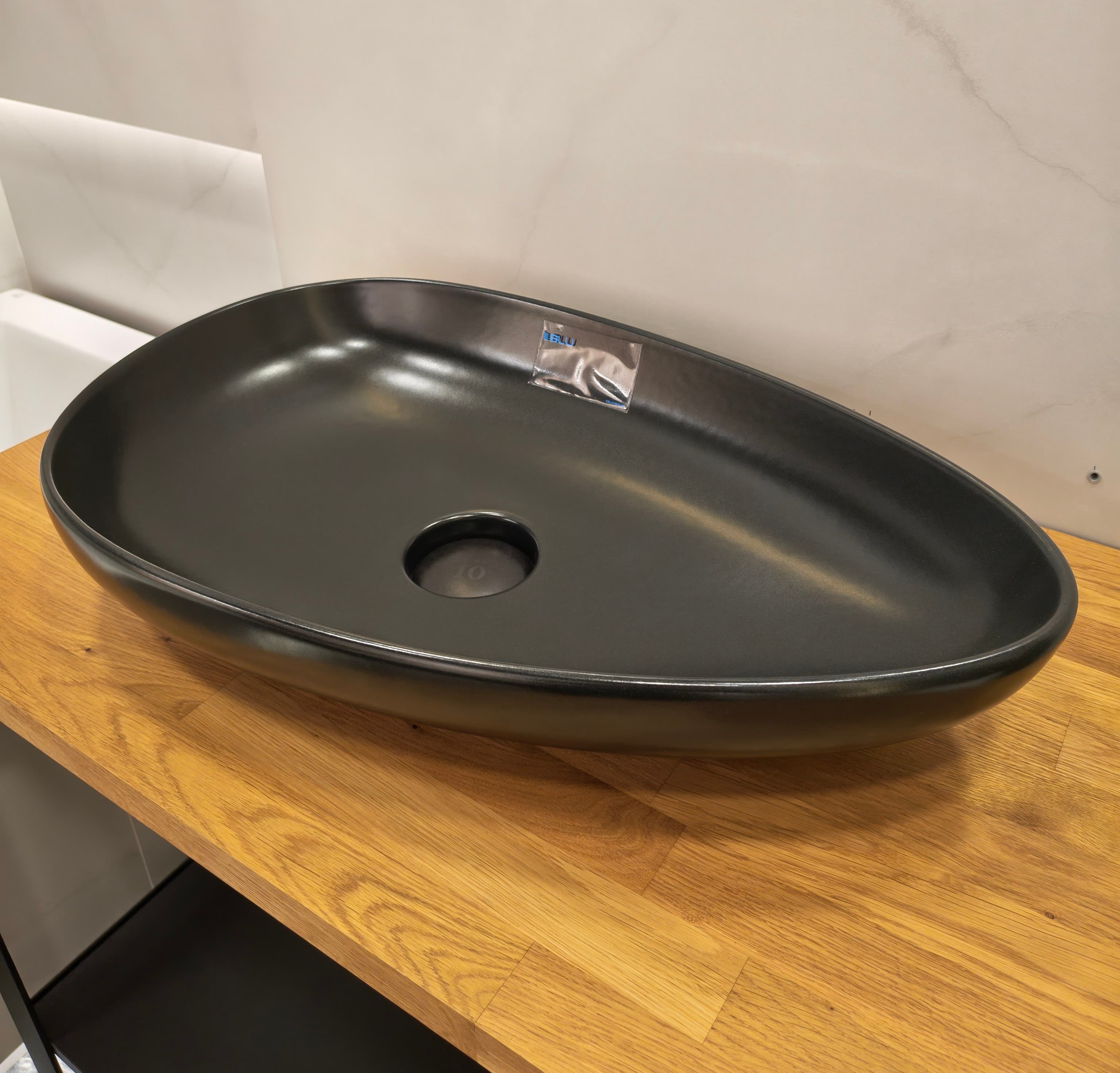 IO umywalka nablatowa  TROMSO SLIM II  58x37 mat czarny bez otw. na bat., bez przelew. osłona korka w kpl. z powłoką CLEAN PLUS+ CS.TRII.CZ.1114.04.125 *28 *W  **ekspo - Powystawowy Poznań