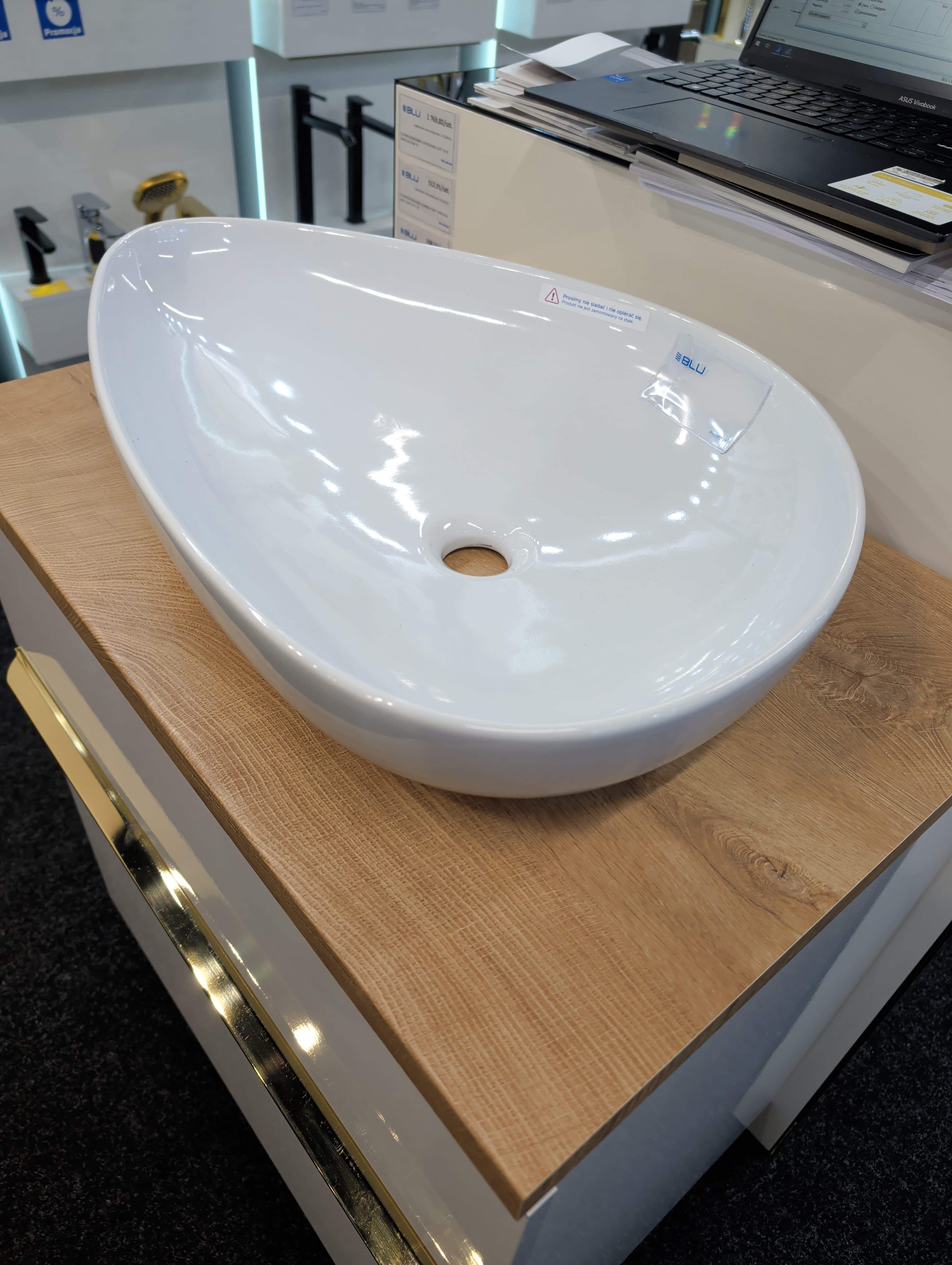 IO umywalka nablatowa TROMSO SLIM 61x40 (w zestawie z odpływem i korkiem porcelanowym) CS.TROMSO6140 *W  **ekspo - Powystawowy BLU Salon Łazienek Jelenia Góra