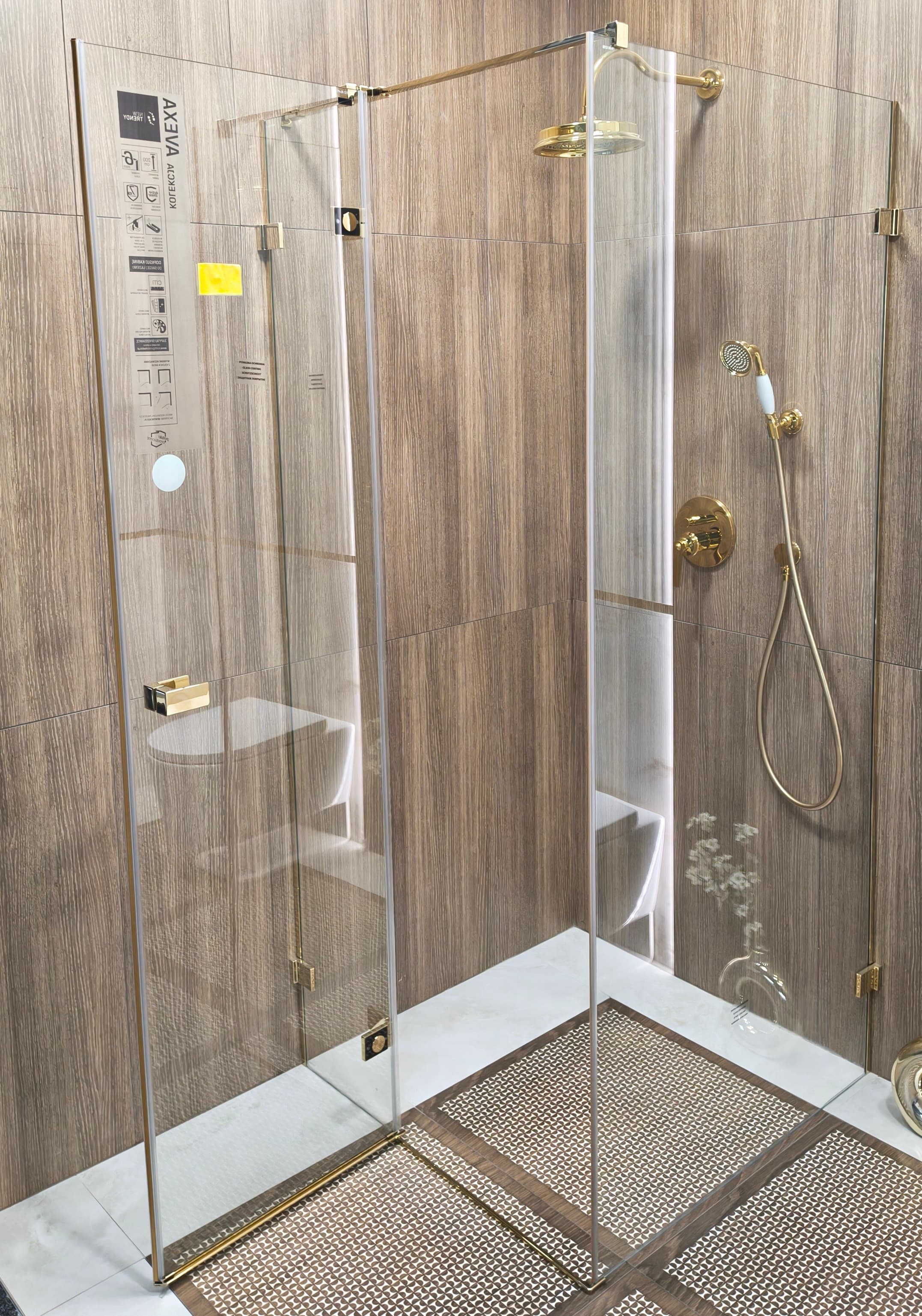 NEW TRENDY Kabina prysznicowa AVEXA GOLD SHINE L kwadratowa drzwi pojedyncze 90x90x200 szkło czyste 6mm Active Shield EXK-1660 - Powystawowy Poznań