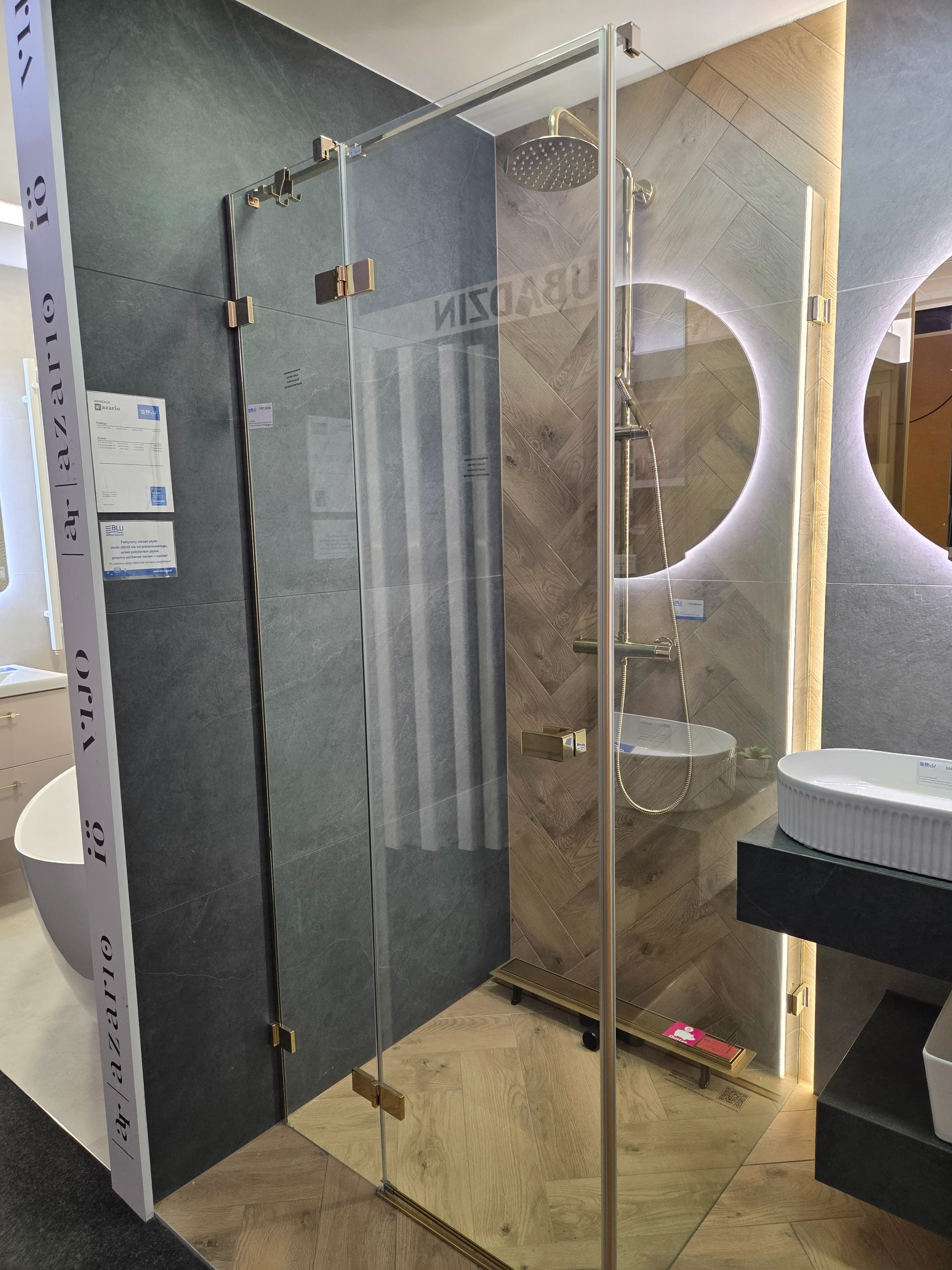 NEW TRENDY Kabina prysznicowa AVEXA GOLD SHINE L kwadratowa drzwi pojedyncze 90x90x200 szkło czyste 6mm Active Shield EXK-1660 - Powystawowy Krosno