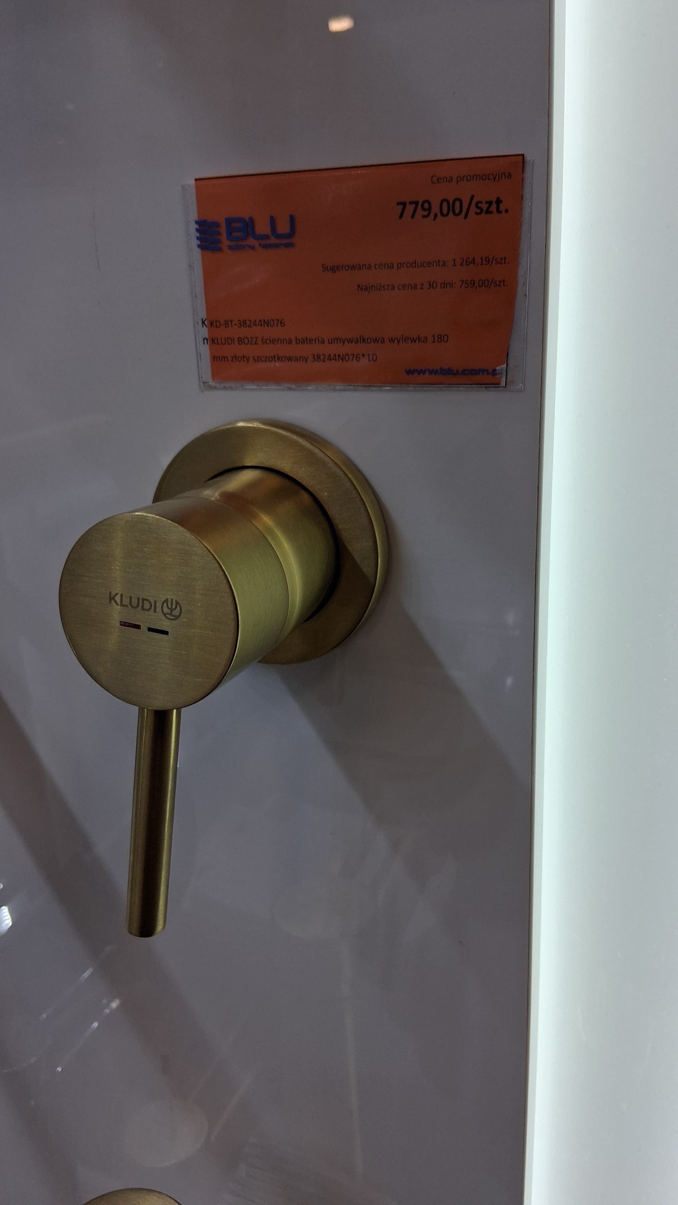 KLUDI BOZZ ścienna bateria umywalkowa wylewka 180 mm złoty szczotkowany 38244N076  *10 - Powystawowy Suwałki