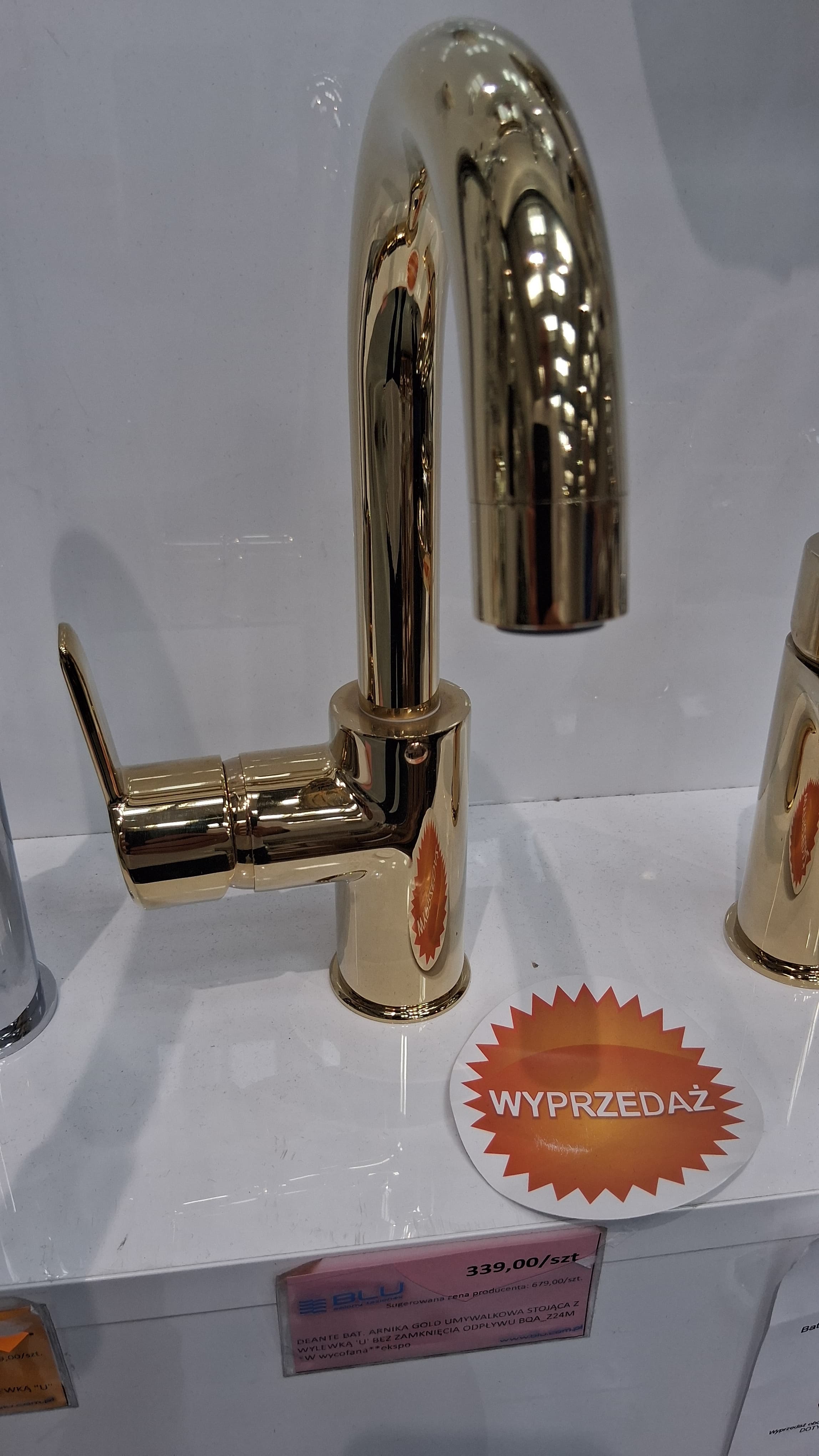 DEANTE BAT. ARNIKA GOLD UMYWALKOWA STOJĄCA Z WYLEWKĄ 'U' BEZ ZAMKNIĘCIA ODPŁYWU   BQA_Z24M *W wycofana  **ekspo - Powystawowy Białystok
