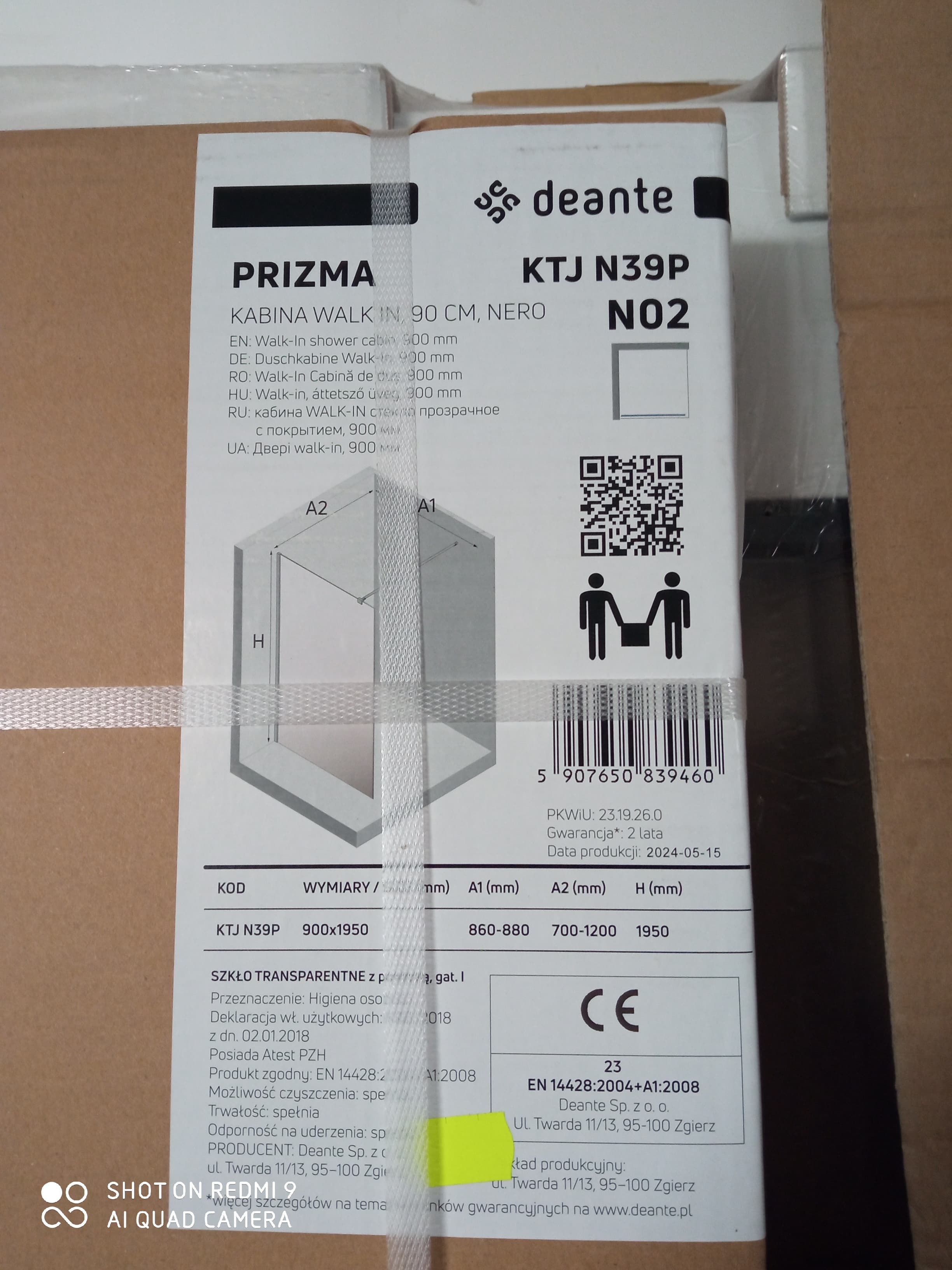 DEANTE ŚCIANKA WALK-IN PRIZMA NERO 90 CM KTJ_N39P - Nowy Giżycko