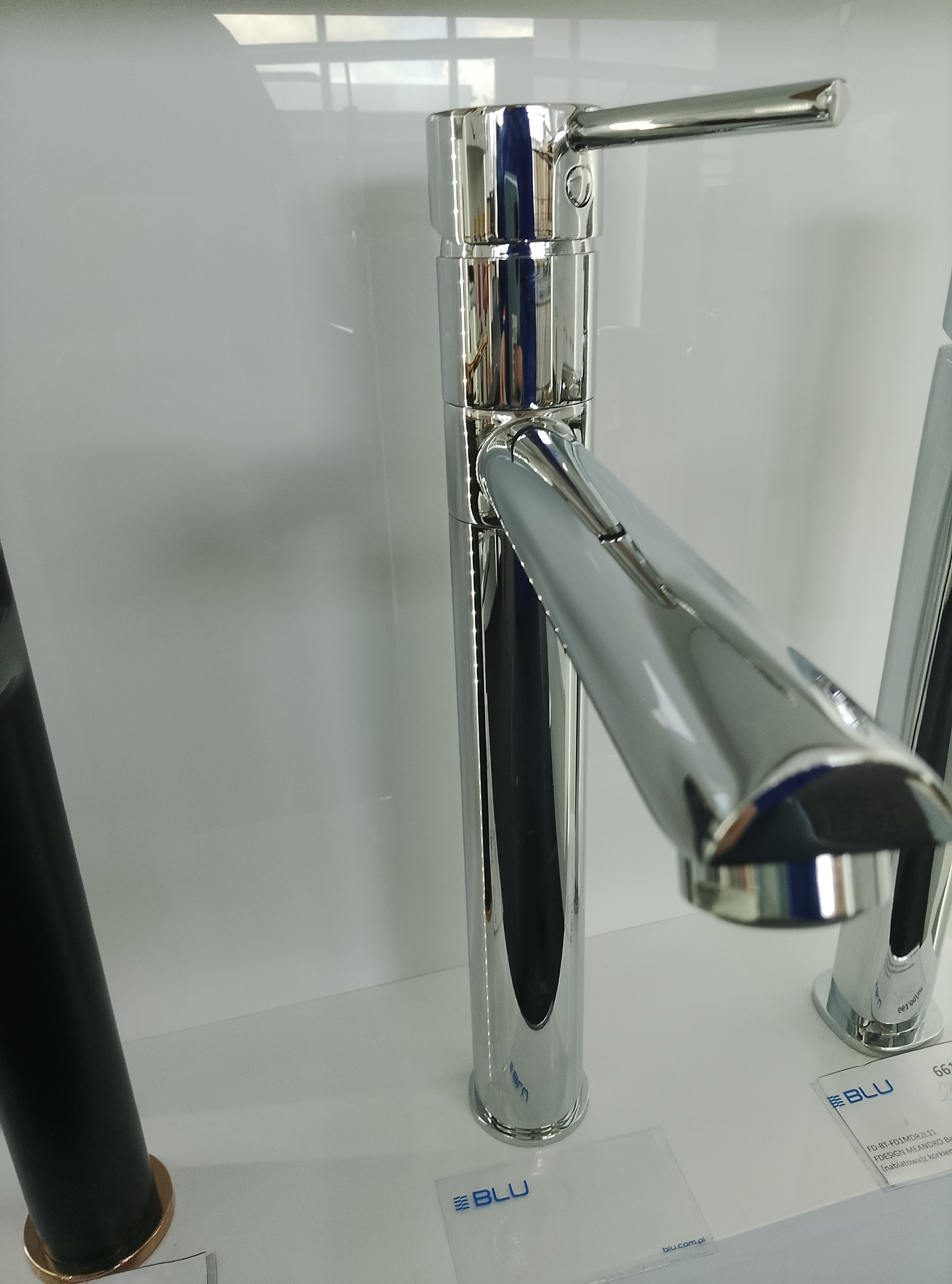 FDESIGN FLUSSO Bateria umywalkowa wysoka (nablatowa)z korkiem click-clack chrom FD1-FLS-2L-11 - Powystawowy Kalisz