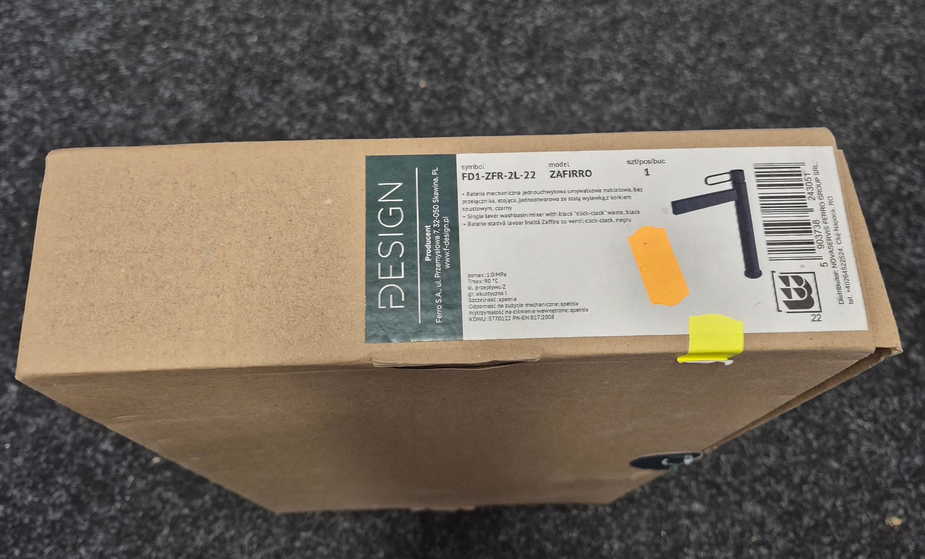 FDESIGN ZAFFIRO FD1-ZFR-2L-22 BATERIA UMYWALKOWA WYSOKA (NABLATOWA) 
Z KORKIEM CLICK-CLACK - Powystawowy Dębica