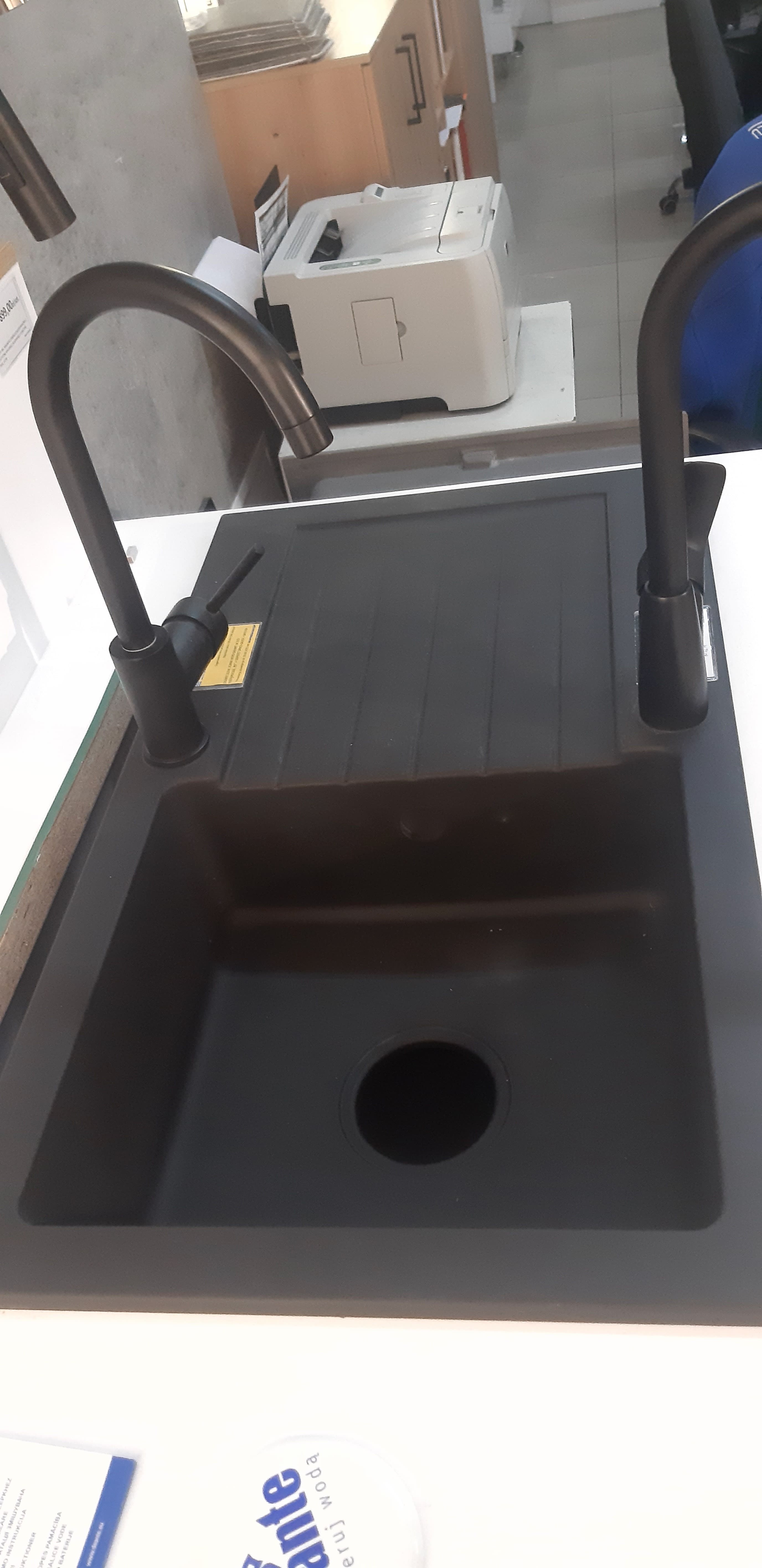 DEANTE ZLEW. ZORBA NERO GRANIT 1K Z/O 760X440X160, 3,5" + OSPRZĘT SPACE-SAVER + BATERIA MILIN Z WYLEWKĄ "U"   ZQZVN113 - Powystawowy Bochnia