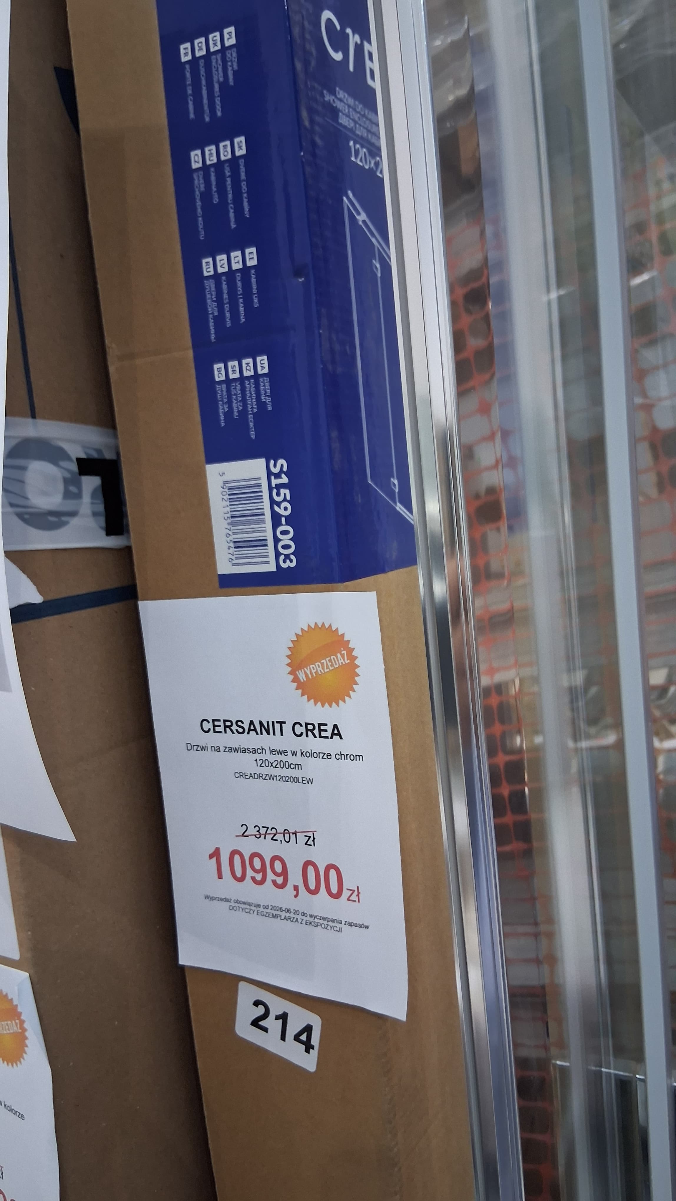 CERSANIT DRZWI NA ZAWIASACH KABINY PRYSZNICOWEJ CREA 120X200 LEWE TRANS.  S159-003  *12  P - Nowy Białystok