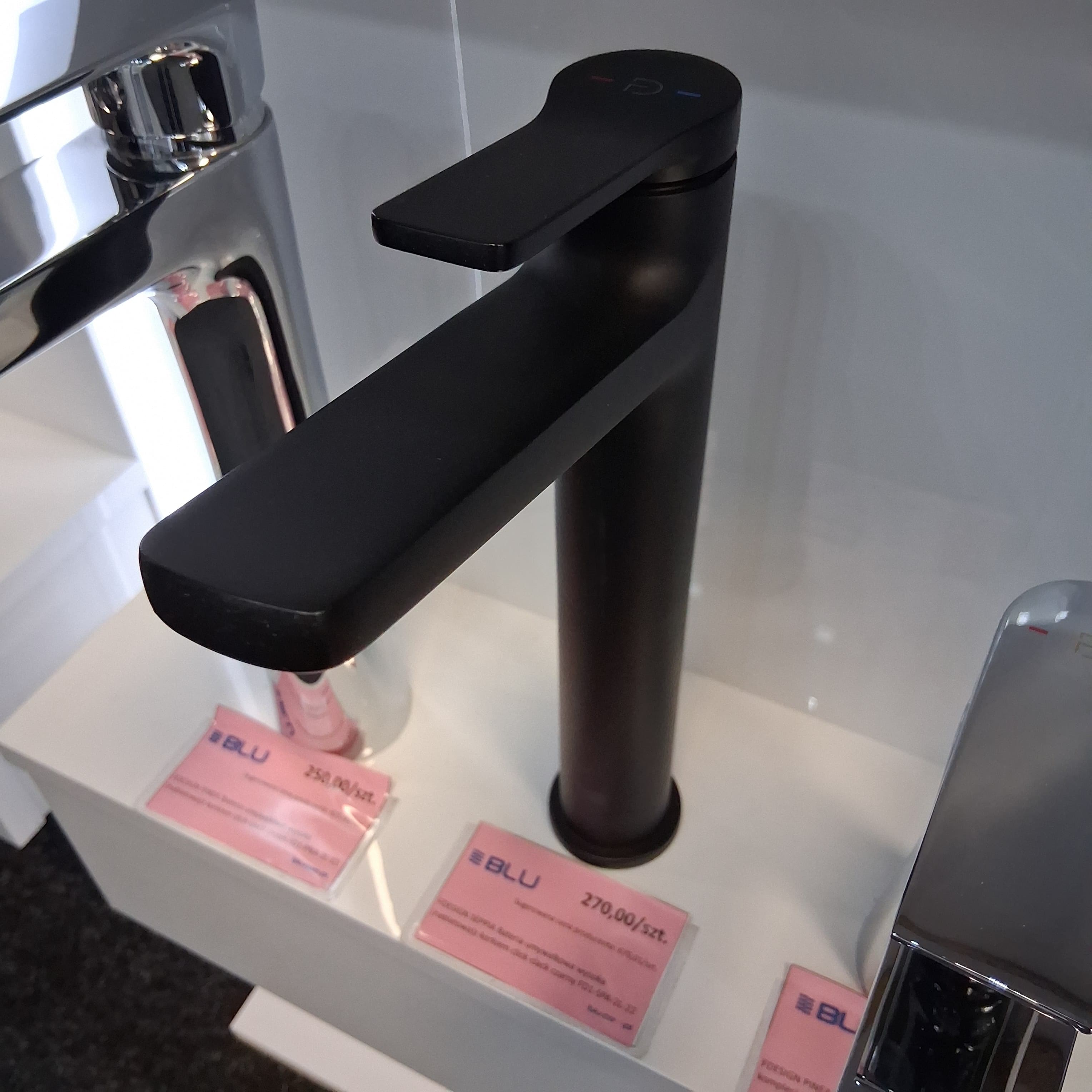 FDESIGN SEPPIA Bateria umywalkowa wysoka (nablatowa)z korkiem click-clack czarny FD1-SPA-2L-22 - Powystawowy Białystok