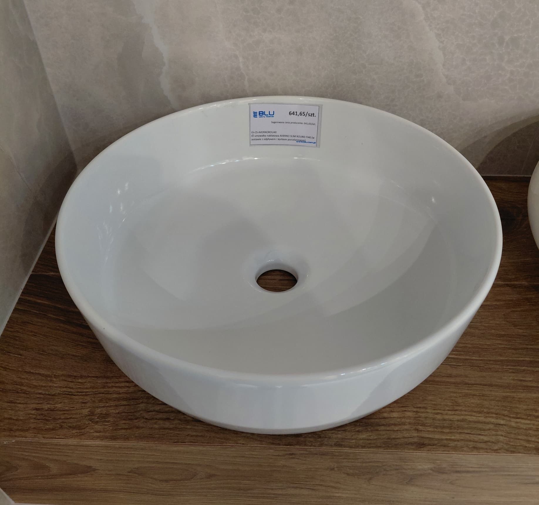 IO umywalka nablatowa AVERNO SLIM ROUND FI40 (w zestawie z odpływem i korkiem porcelanowym) CS.AVERNOROU40 *W  **ekspo - Powystawowy Płońsk