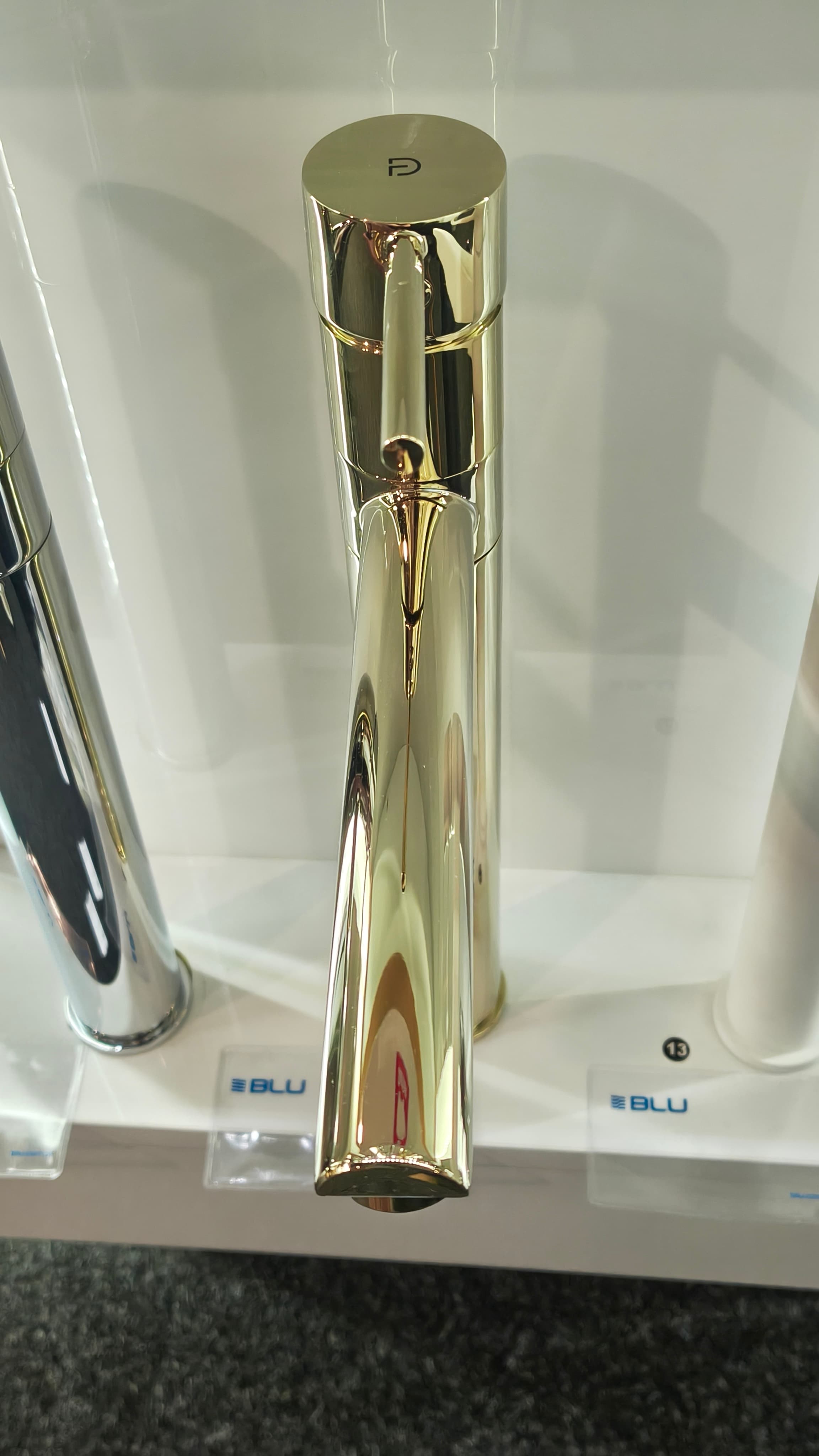 FDESIGN FLUSSO Bateria umywalkowa wysoka (nablatowa)z korkiem click-clack złoty FD1-FLS-2L-55 - Powystawowy Poznań