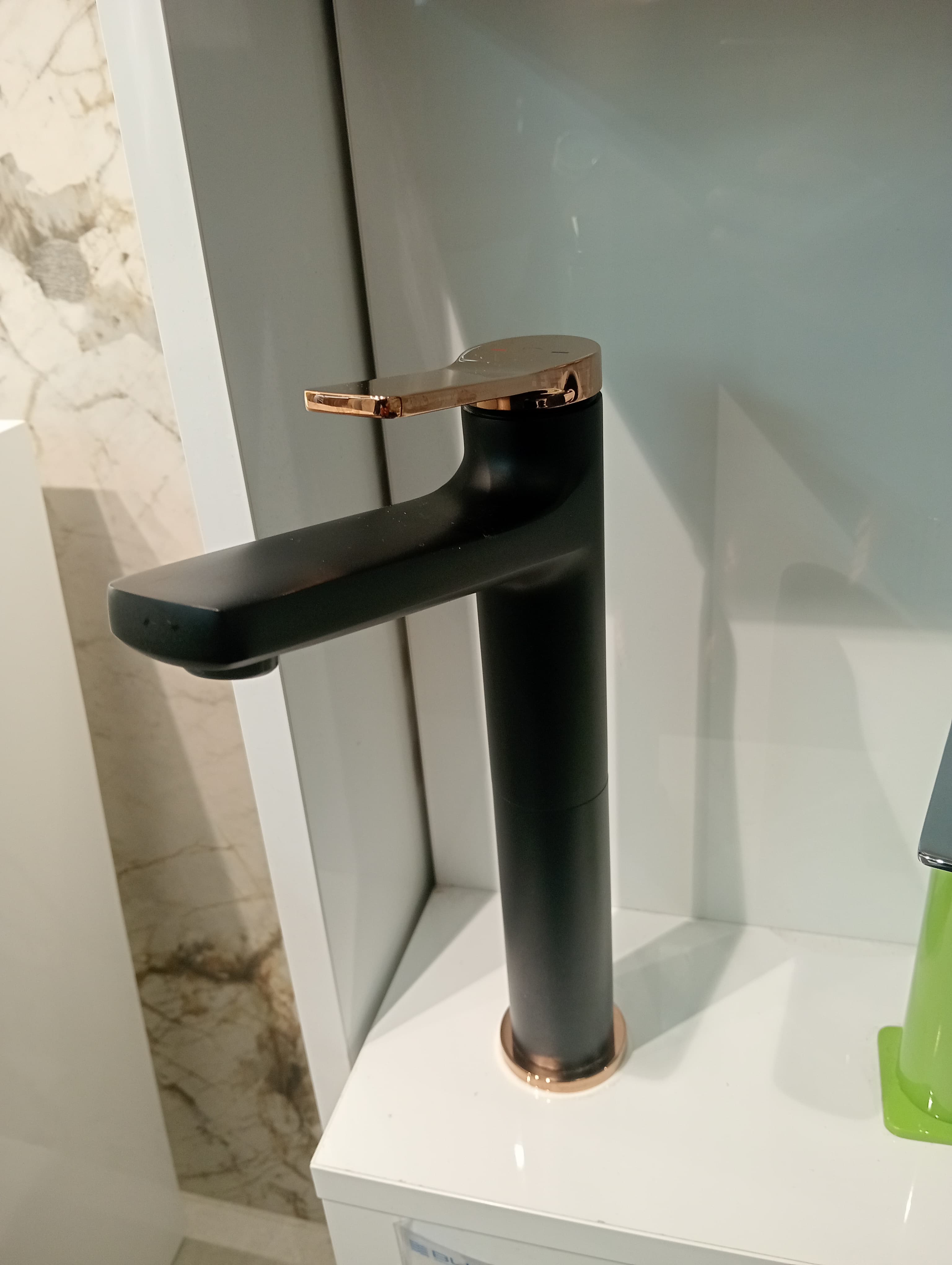 FDESIGN SEPPIA Bateria umywalkowa wysoka (nablatowa)z korkiem click-clack różowe złoto - czarny FD1-SPA-2L-25  **ekspo - Nowy Rzeszów