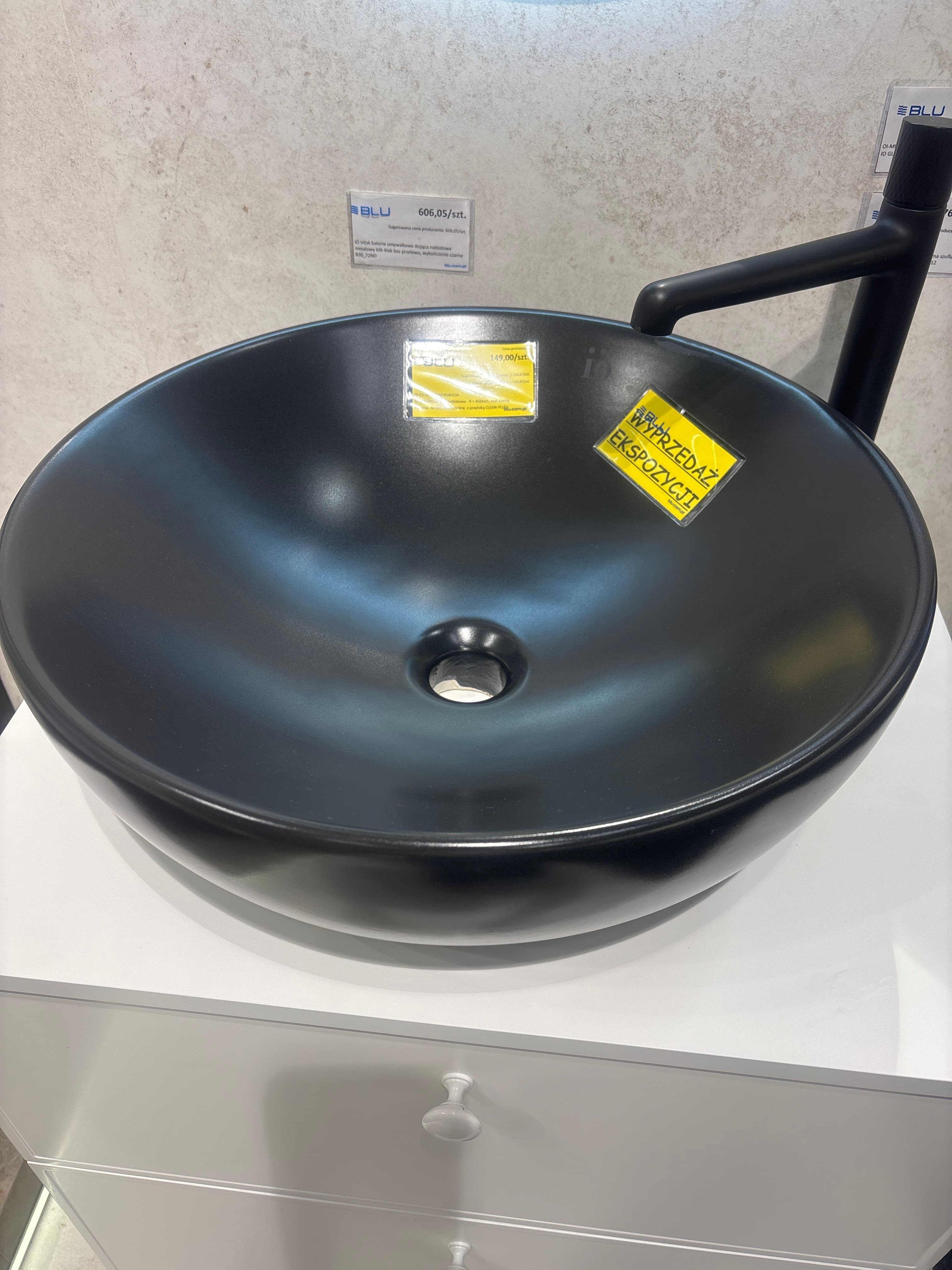 IO ALBANO umyw. nablatowa - fi = 450  mm, mat czarny bez otw. na bat., bez przelew. z powłoką CLEAN PLUS+ CS.ALB.CZ.1119.04.125 *W  **ekspo - Powystawowy Warszawa