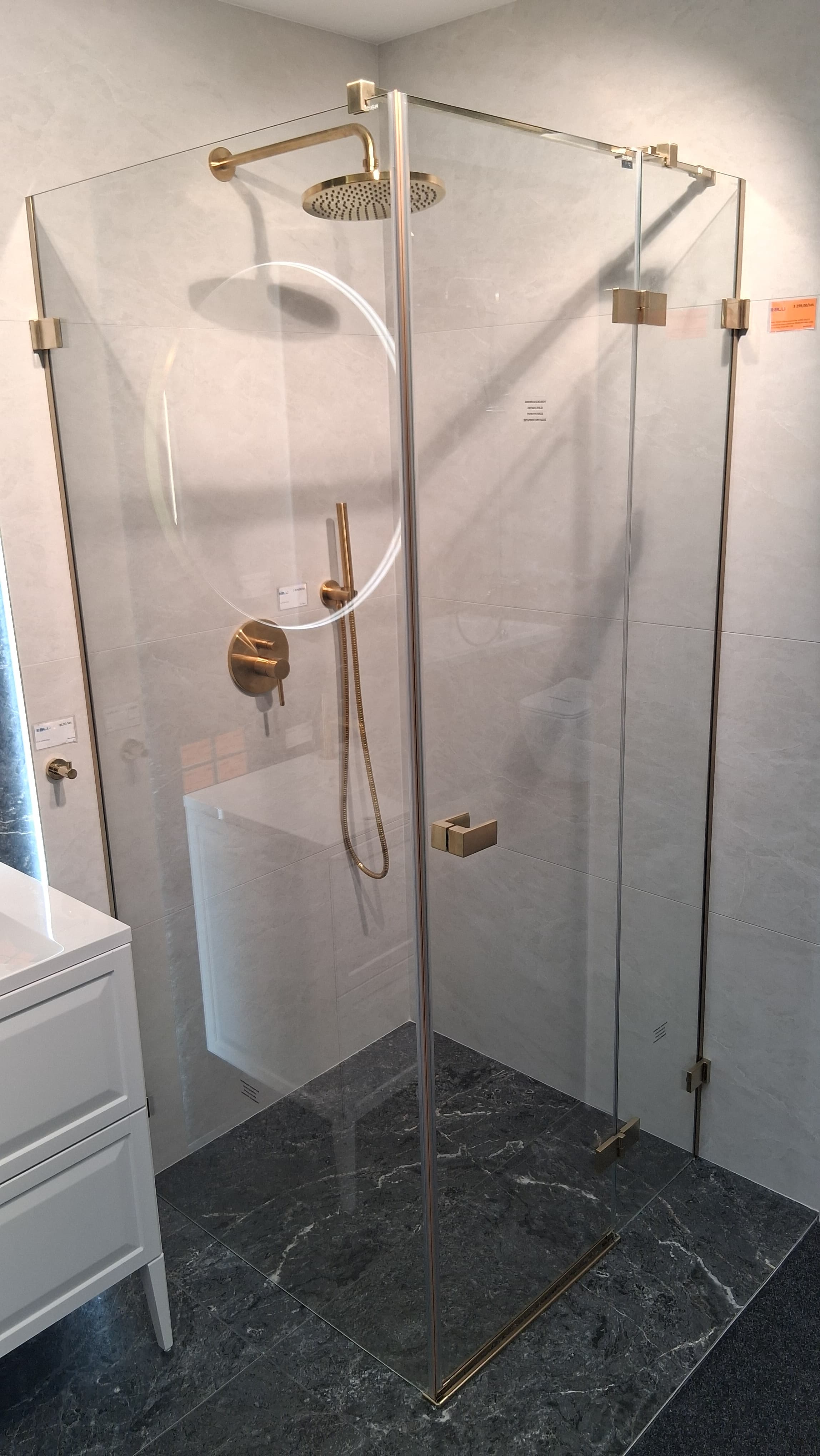 NEW TRENDY Kabina prysznicowa AVEXA GOLD P kwadratowa drzwi pojedyncze 90x90x200 szkło czyste 6mm Active Shield EXK-1745 - Powystawowy Augustów