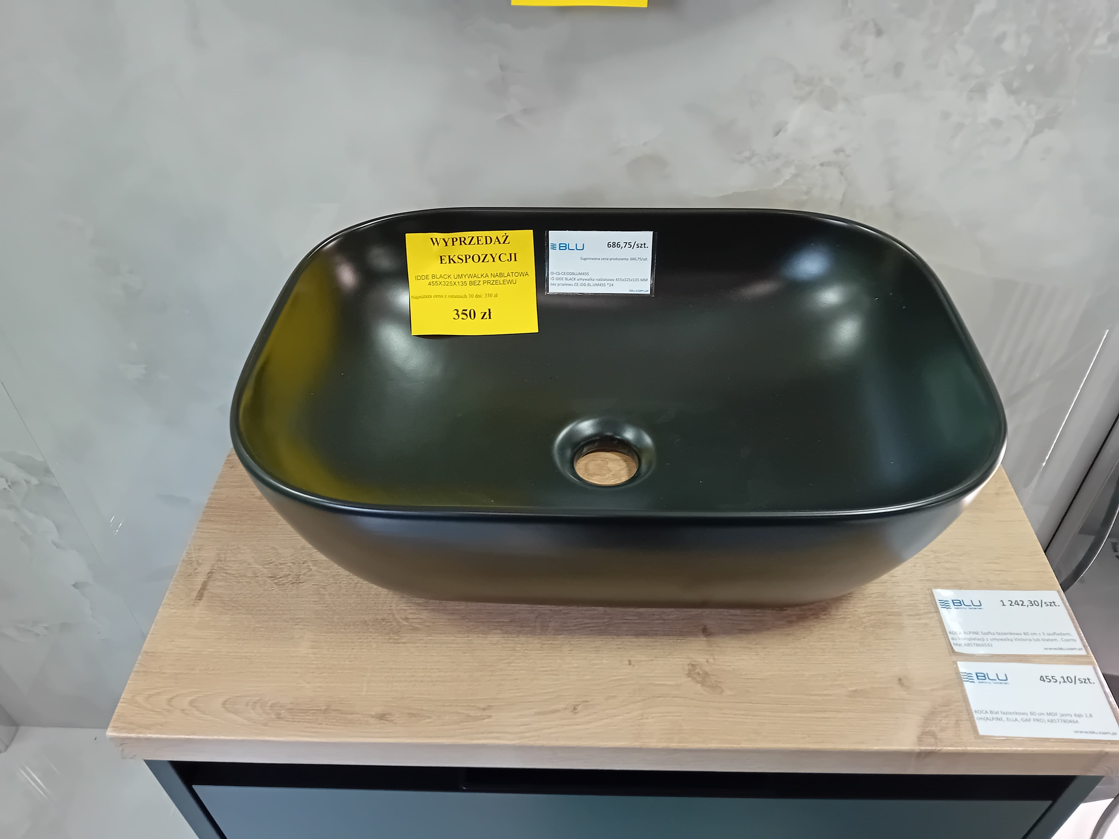 IO IDDE BLACK umywalka nablatowa 455x325x135 MM bez przelewu CE.IDD.BL.UM455 *24 *W  **ekspo - Powystawowy Łowicz