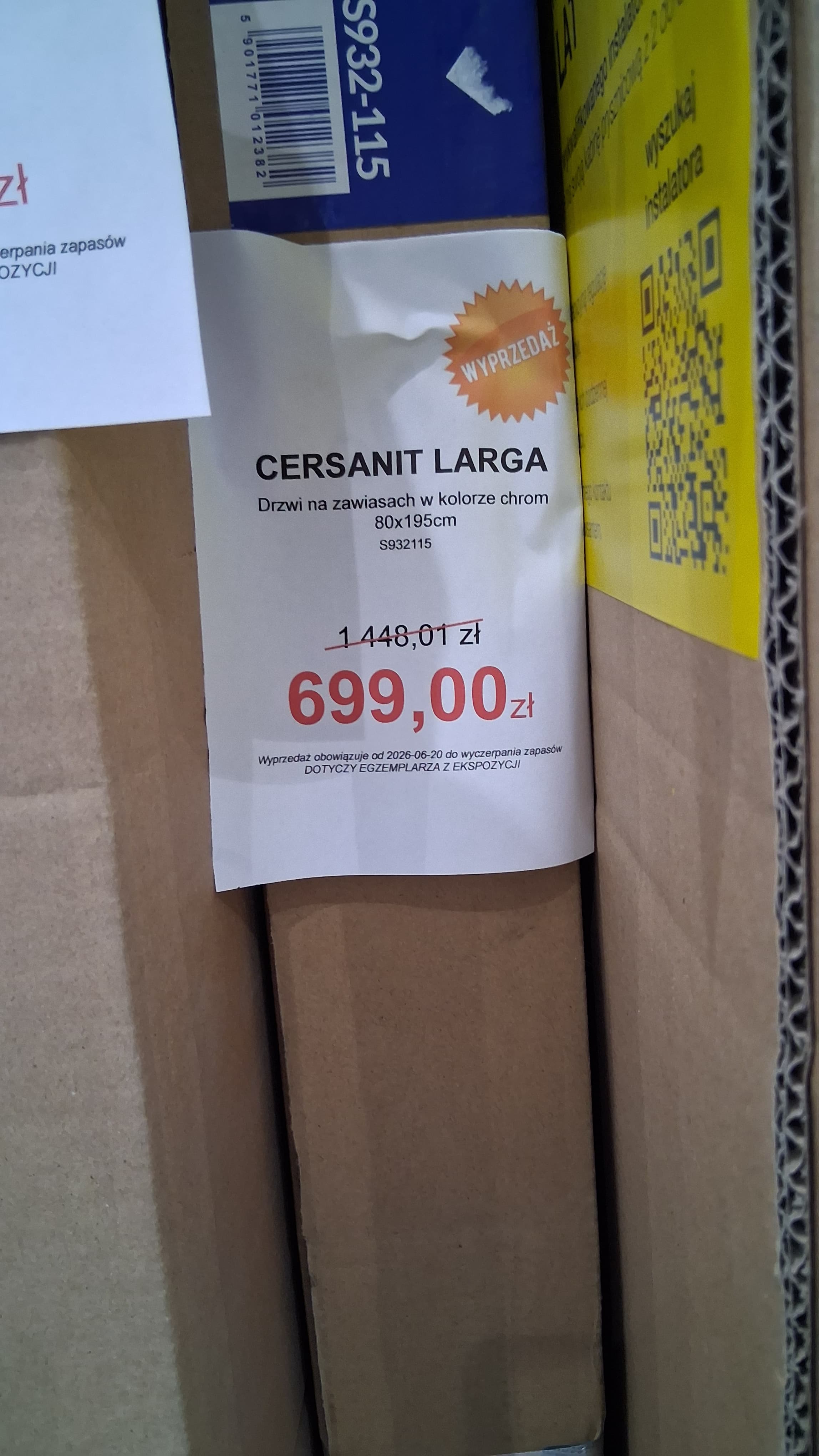 CERSANIT DRZWI NA ZAWIASACH KABINY PRYSZNICOWEJ LARGA CHROM 80X195 PRAWE TRANS. S932-115  P - Nowy Białystok