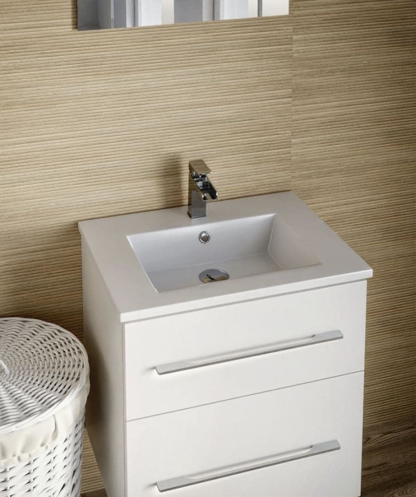 IO LUGANO Umywalka meblowa lub do montażu ściennego - 615x475 mm z otworem na baterię na środku z otworem przelewowym z powłoką CLEAN PLUS+ biała AZUMLUG.1161.01.126 *25  *W  **ekspo - Powystawowy Ciechanów