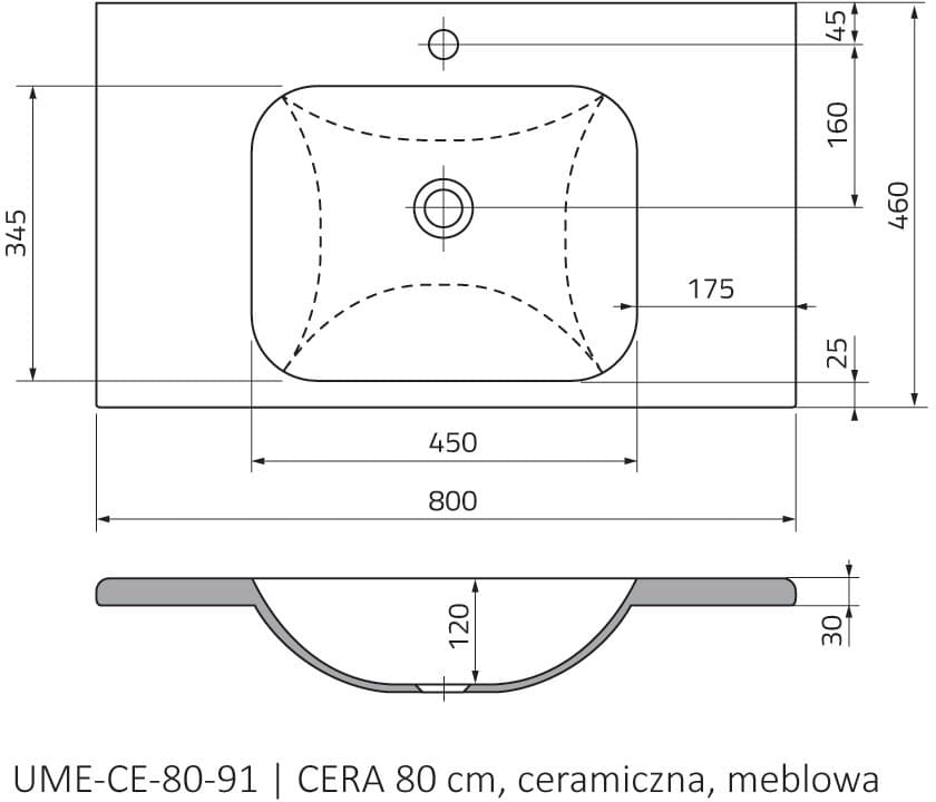ORISTO  umywalka CERA-BASE 80 cm UME-CE-80-91 - Powystawowy Ostrowiec Świętokrzyski