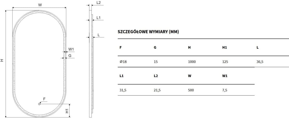EXCELLENT Corido lustro łazienkowe 100x50 cm owalne, oświetlenie LED mata grzewcza, miedziany szczotkowany DOEX.CO100.050.CB - Powystawowy Dębica
