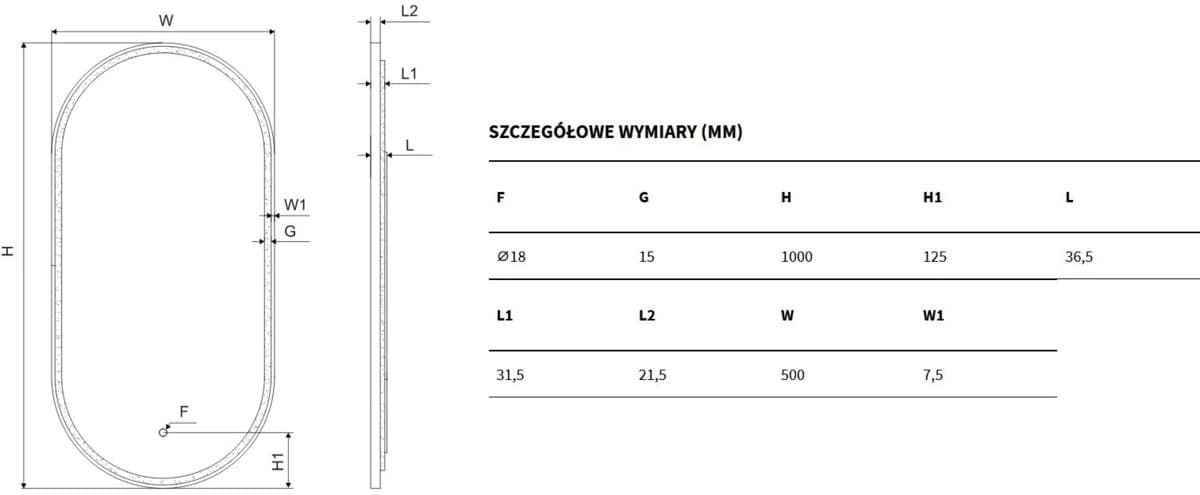 EXCELLENT Corido Lustro LED 100x50cm Owalne Czarne Z Matą Grzewczą DOEX.CO100.050.BL - Powystawowy Krosno