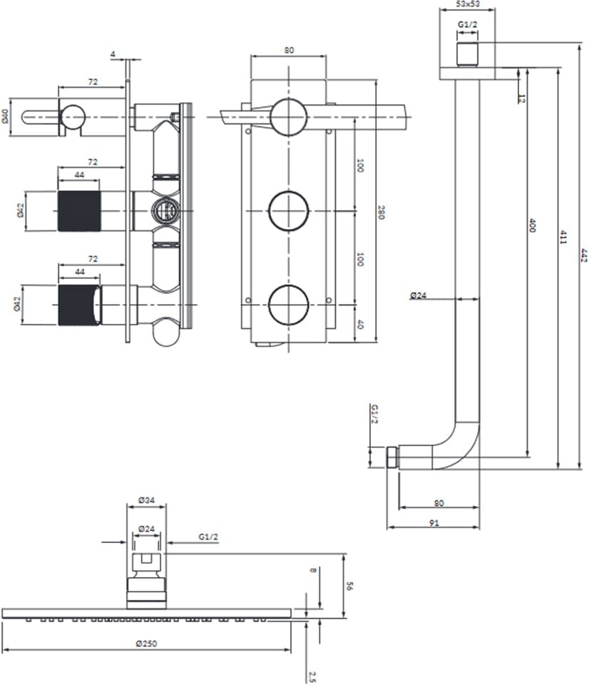OMNIRES CONTOUR system prysznicowy podtynkowy SYSCT10CR chrom  **ekspo - Powystawowy Mława