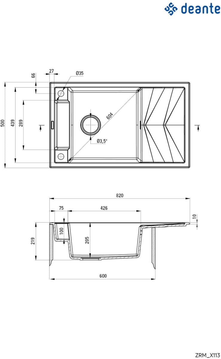 DEANTE ZLEW. MAGNETIC GRAFIT MET.GRANIT 1K Z/O 820X500X219, 3,5" + OSPRZĘT SPACE SAVER  ZRM G113  **ekspo - Powystawowy Łomża