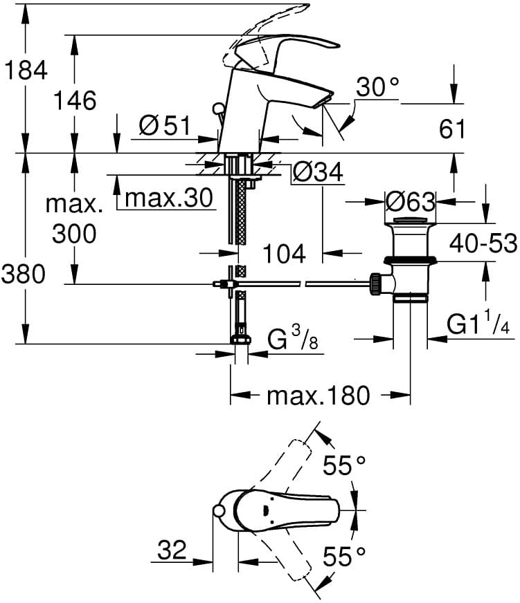 GROHE 33265002  Eurosmart bat. umywal. stoj.  **ekspo - Powystawowy Łowicz