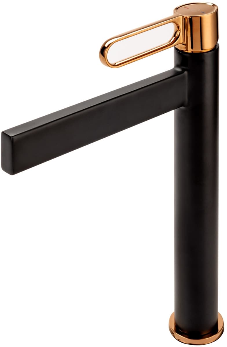 FDESIGN ZAFIRRO Bateria umywalkowa wysoka (nablatowa)z korkiem click-clack różowe złoto - czarny FD1-ZFR-2L-25 - Powystawowy Zielona Góra