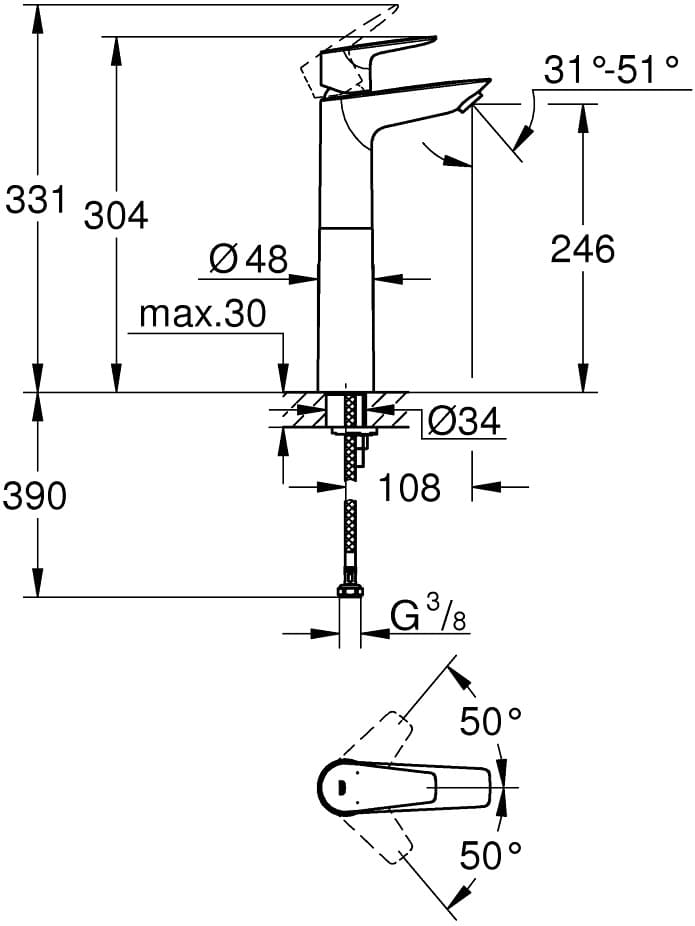 GROHE  23761001  BauEdge bat. umywalkowa DN 15 rozmiar XL  **ekspo - Nowy Augustów