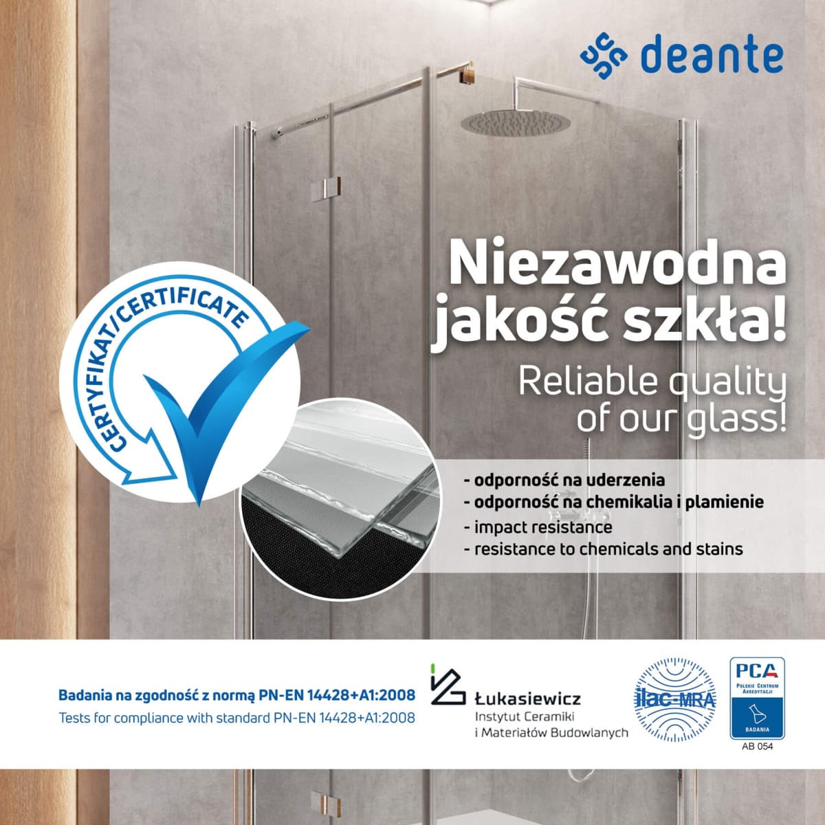 DEANTE kabina prysznicowa KERRIA 90  SZKŁO TRANSPARENTNE Z POWŁOKĄ, PROFIL CHROM KTK 041P  **ekspo - Powystawowy Giżycko