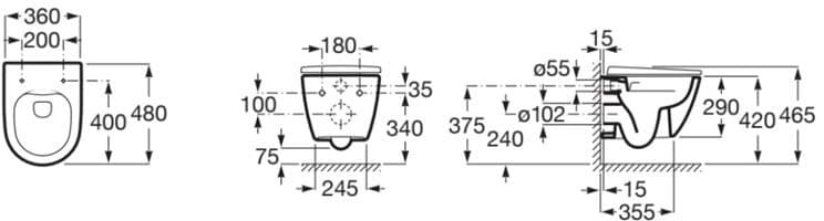 ROCA ONA COMPACTO ZESTAW Miska wc podwieszana Rimless + deska wolnoopadająca duroplast  A34H689000  *12 - Powystawowy Nowy Sącz