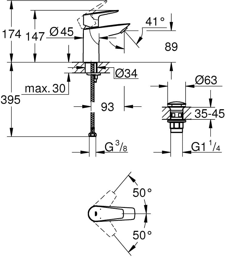 GROHE 23895001 BauEdge bat. umywalkowa  chrom  **ekspo - Powystawowy Warszawa