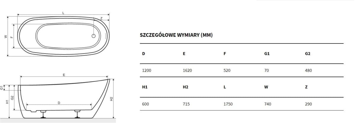 EXCELLENT wanna COMFORT 2.0 wolnostojąca 1750x740  WAEX.CMP2.17WH    P - Powystawowy Starogard Gdański