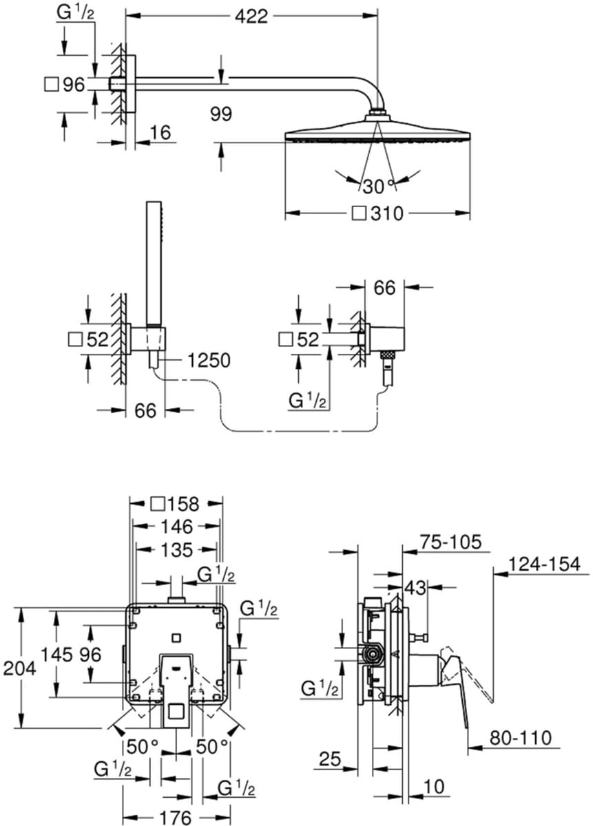 GROHE 25238000 - Eurocube zestaw podtynkowy - 310 deszczownica kpl. - Powystawowy Łomża