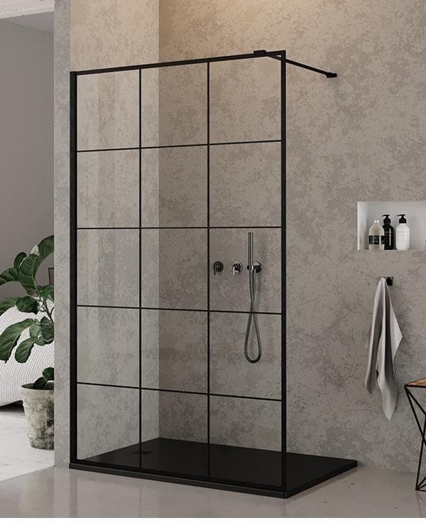 NEW TRENDY Ścianka szklana NEW MODUS BLACK walk-in 120x200 szkło czyste Active shield- wzór krata EXK-0105  **ekspo - Powystawowy Toruń