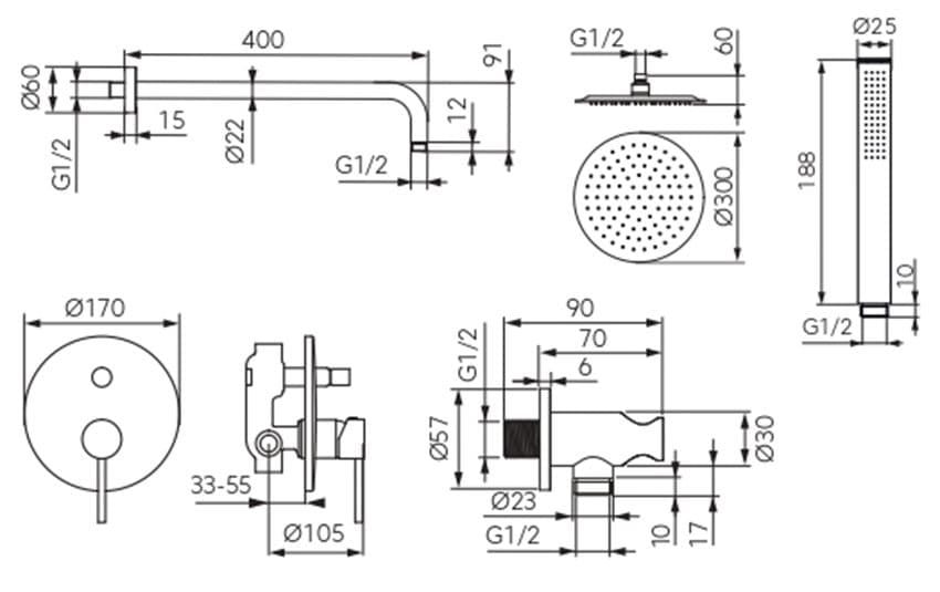 FDESIGN FLUSSO GOLD SYSTEM PRYSZNICOWO WANNOWY PODTYNKOWY FD1-FLS-7PSET1-55 ZŁOTY  **ekspo - Powystawowy Chełm