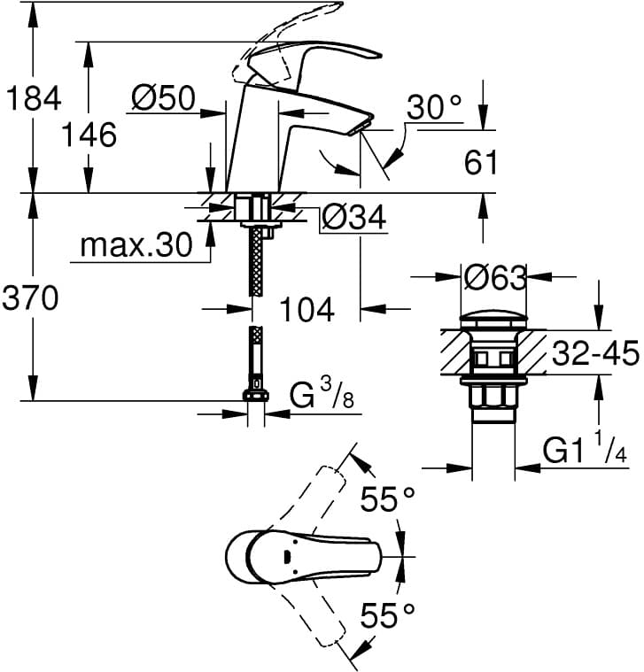 GROHE 23922002  EUROSMART bat. um. roz.S  **ekspo - Powystawowy Łowicz