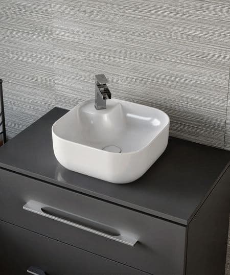 IO umywalka nablatowa AVERNO SLIM 37x37 z otworem na baterię (w zestawie z odpływem i korkiem porcelanowym) CS.AVERNO37 - Powystawowy Katowice