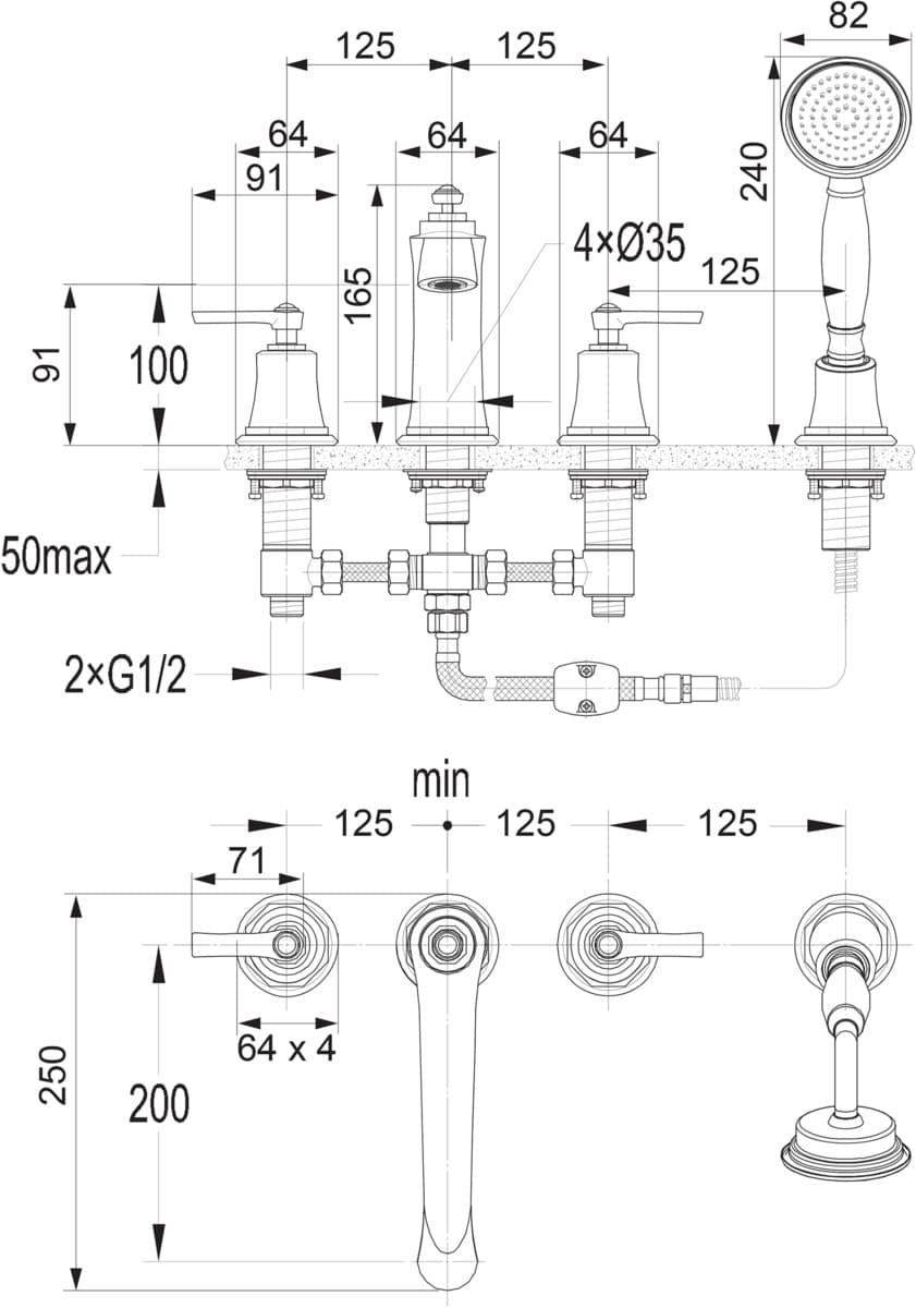 OMNIRES ARMANCE bateria wannowa 4-otw  AM5232 GL  **ekspo - Powystawowy Warszawa