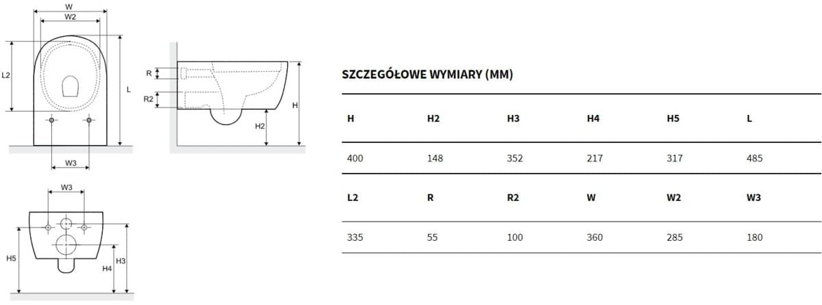 EXCELLENT Miska wiząca wc bezrantowa DOTO PURE-RIM 48 CEEX.1404.485.WH + deska *12  P - Powystawowy Poznań
