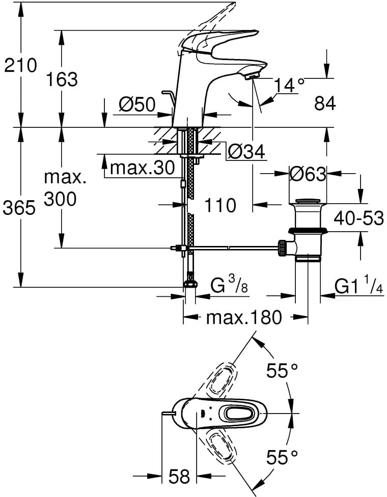 GROHE EUROSTYLE  bat. umywalkowa z zest. odpł. DN 15 Rozmiar S 33558LS3  **ekspo - Powystawowy Krosno