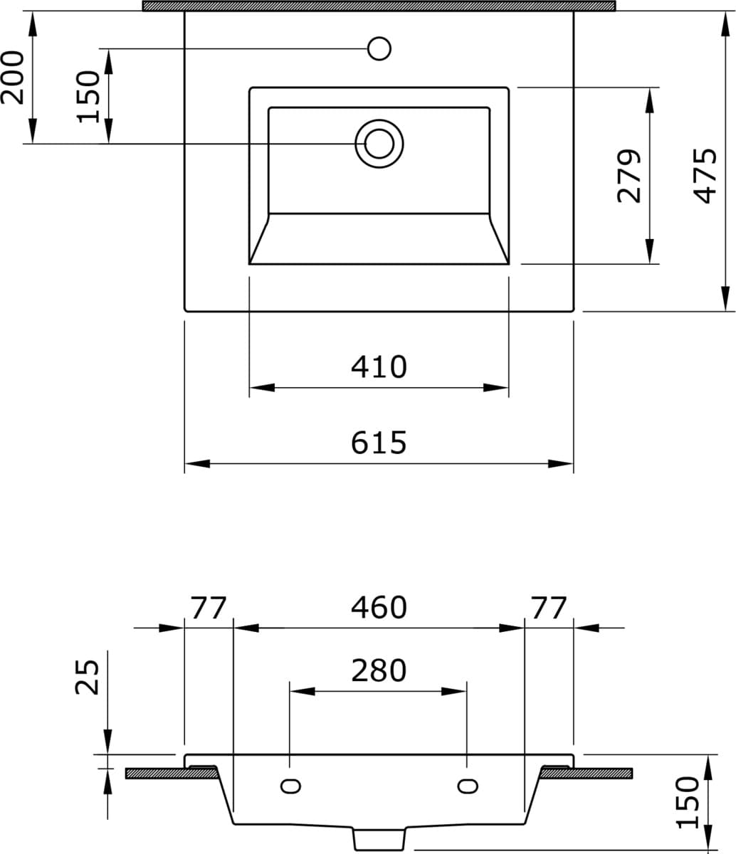 IO LUGANO Umywalka meblowa lub do montażu ściennego - 615x475 mm z otworem na baterię na środku z otworem przelewowym z powłoką CLEAN PLUS+ biała AZUMLUG.1161.01.126 *25  *W  **ekspo - Powystawowy Ciechanów