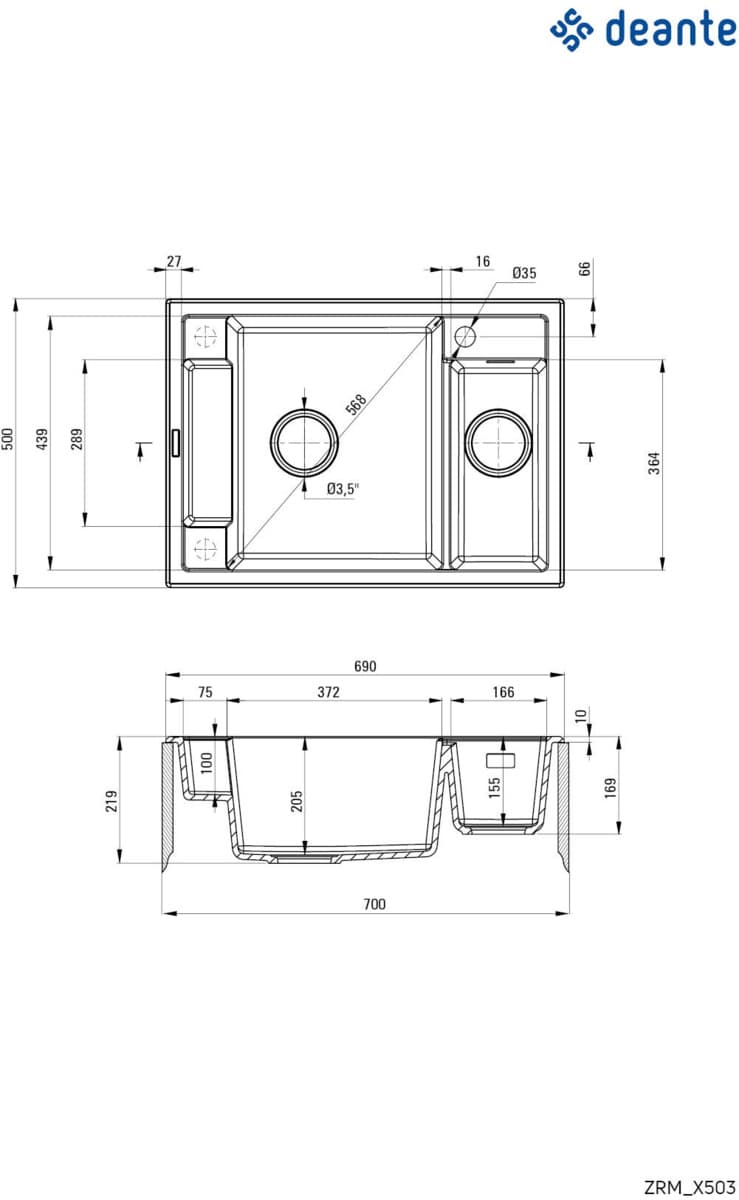 DEANTE ZLEW. MAGNETIC NERO GRANIT 1,5K 690X500X219MM + OSPRZĘT SPACE SAVER NERO  ZRM N503  **ekspo - Powystawowy Skierniewice
