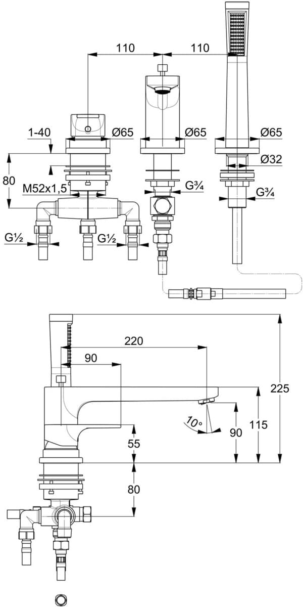 KLUDI 484480565 ZENTA SL bateria wannowo-natryskowa, 3 otworowa  **ekspo - Powystawowy Grudziądz