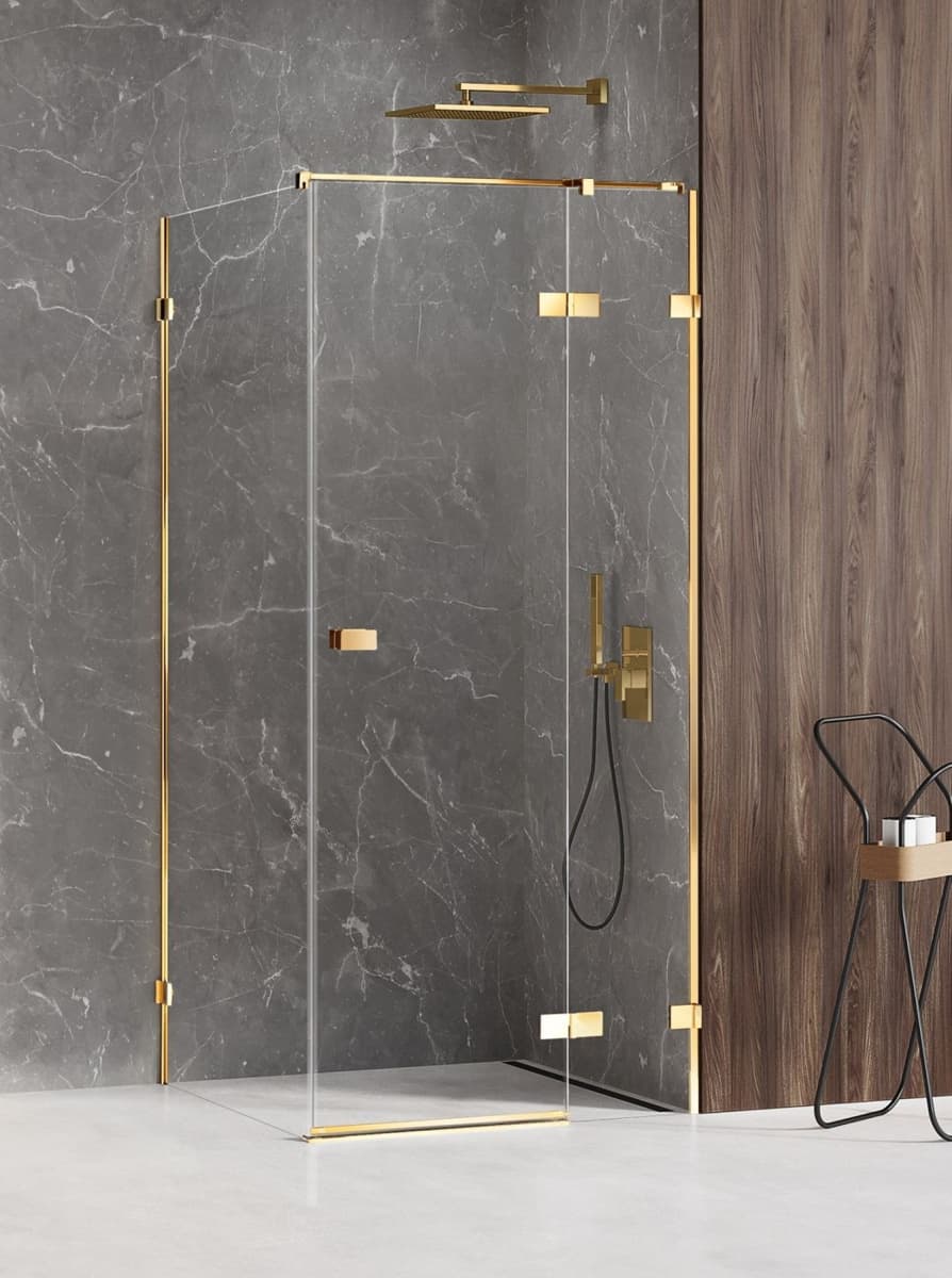 NEW TRENDY Kabina prysznicowa AVEXA GOLD SHINE L kwadratowa drzwi pojedyncze 90x90x200 szkło czyste 6mm Active Shield EXK-1660 - Powystawowy Poznań