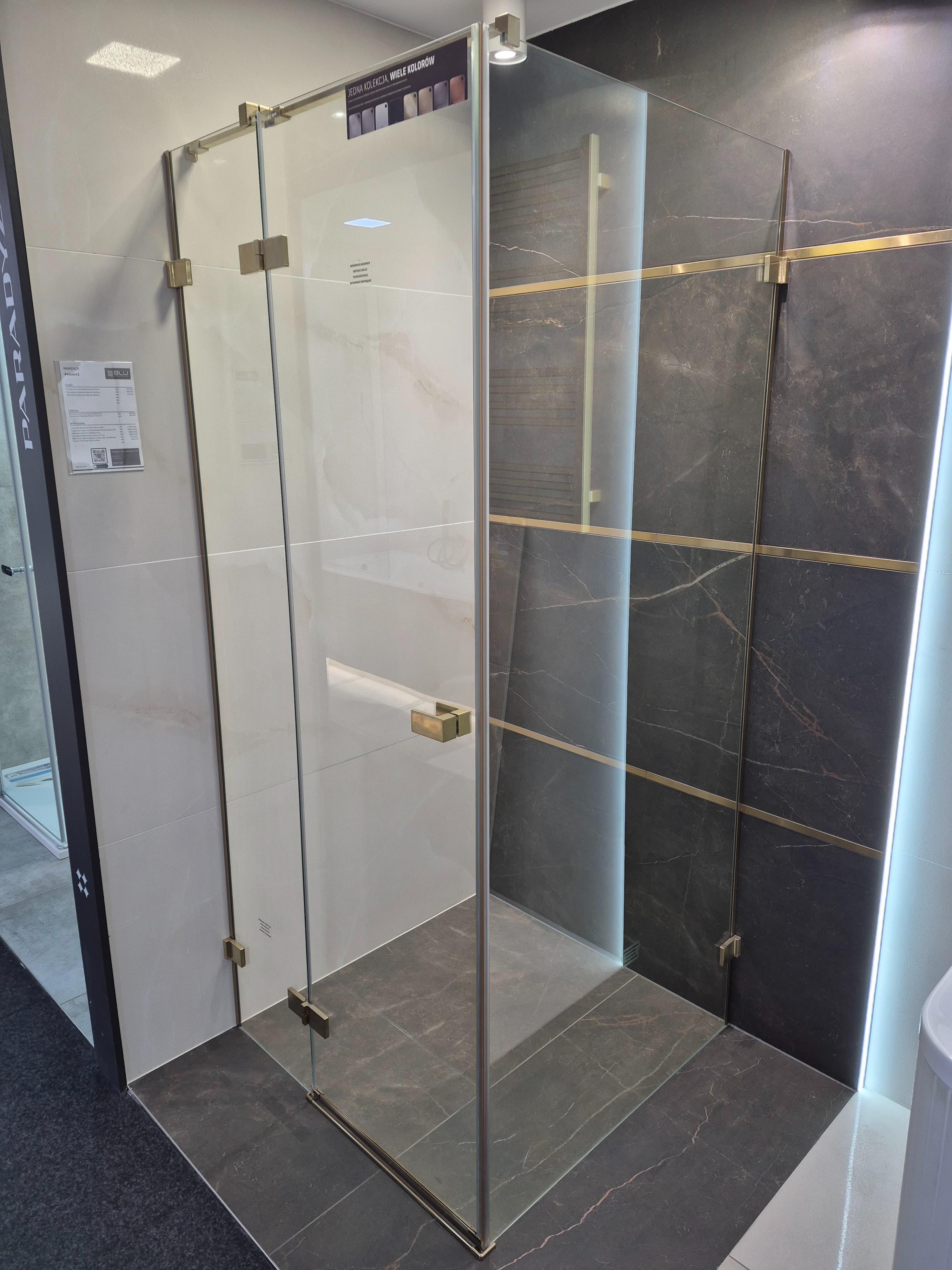 NEW TRENDY Kabina prysznicowa AVEXA GOLD BRUSHED 1D kwadratowa L 90x90x200 szkło czyste 6mm Active Shield 2.0 EXK-1744 **ekspo - Powystawowy Radom