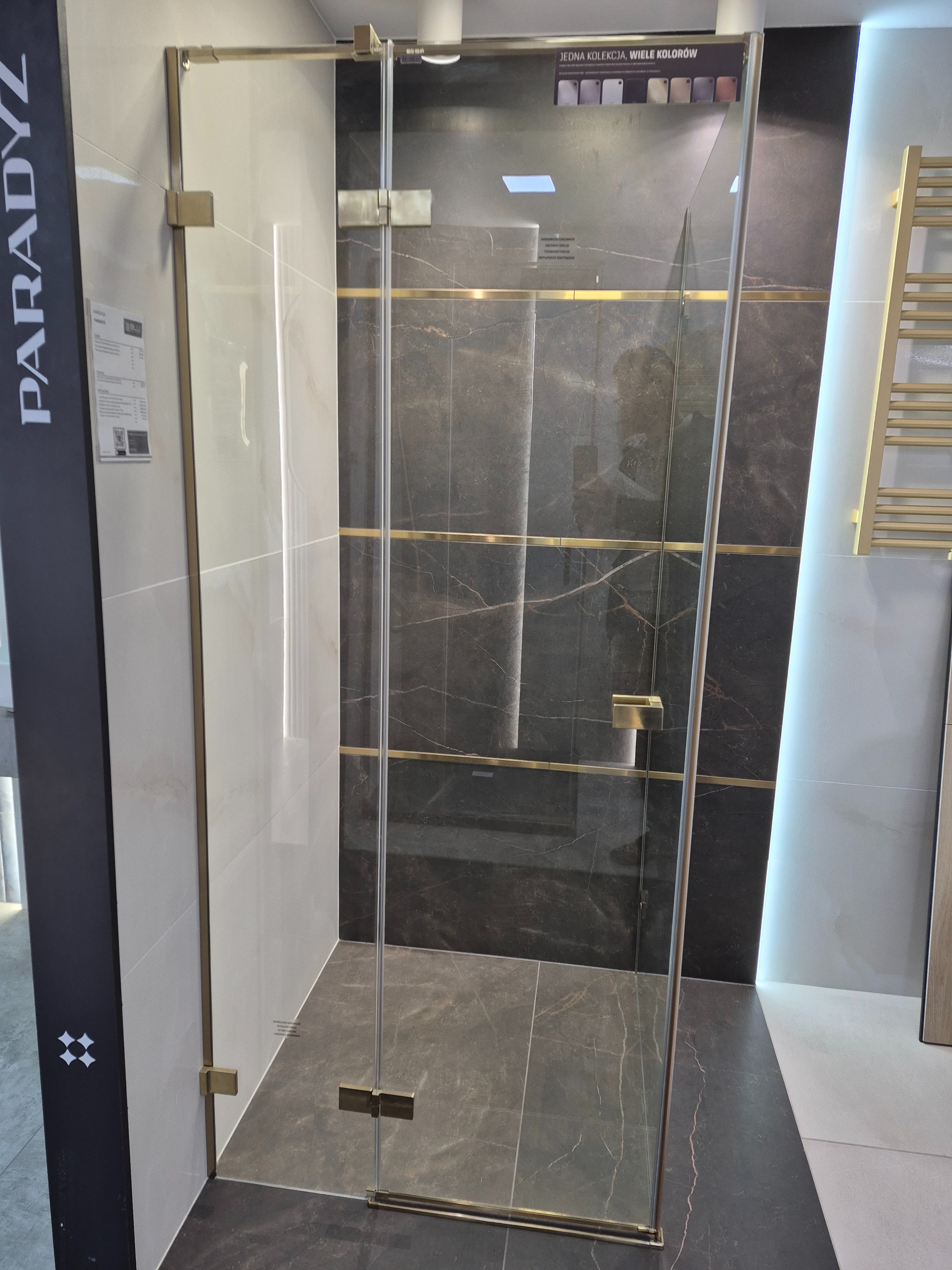 NEW TRENDY Kabina prysznicowa AVEXA GOLD BRUSHED 1D kwadratowa L 90x90x200 szkło czyste 6mm Active Shield 2.0 EXK-1744 **ekspo - Powystawowy Radom