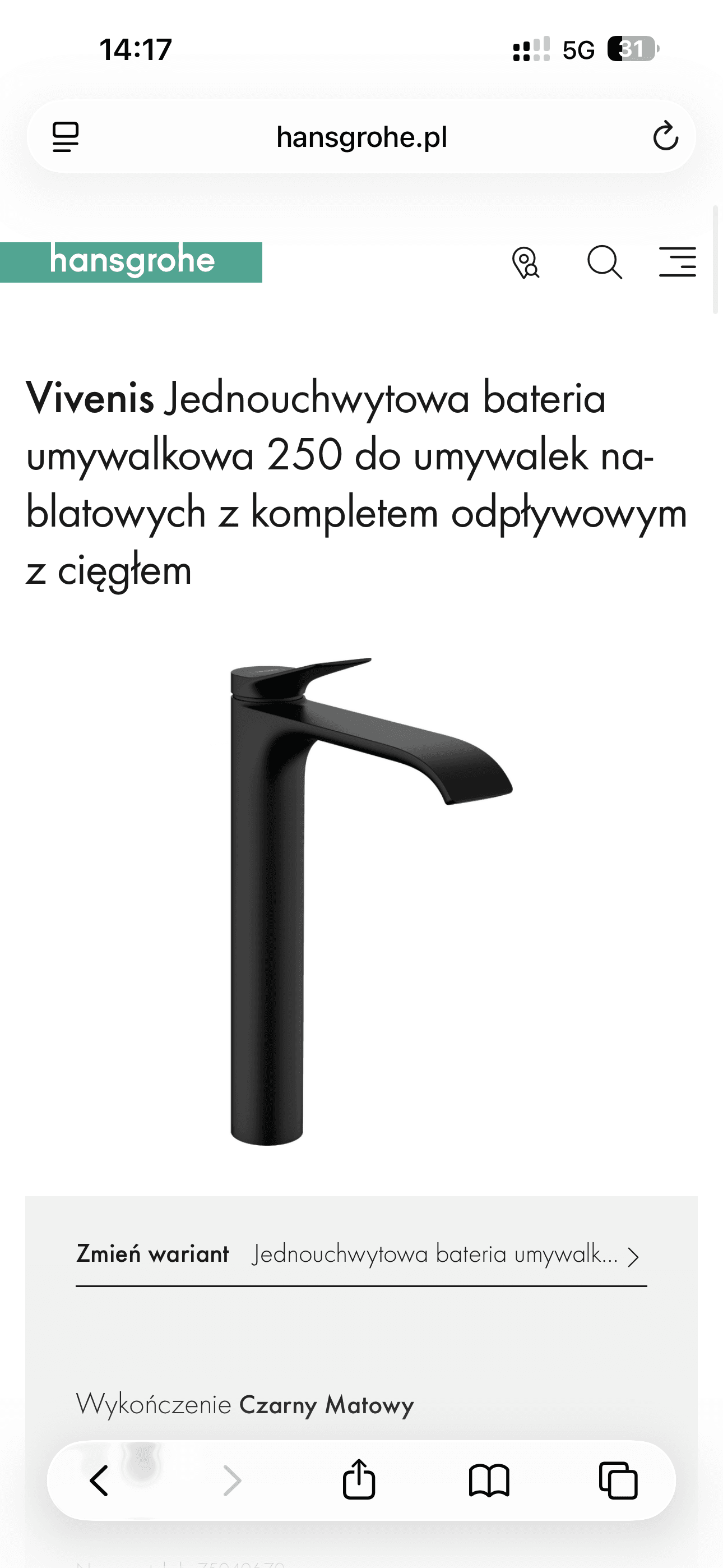 HANSGROHE 75040670 Vivenis bateria umywalkowa stojąca czarny mat Czarny Matowy **ekspo - Powystawowy Łódź Pojezierska