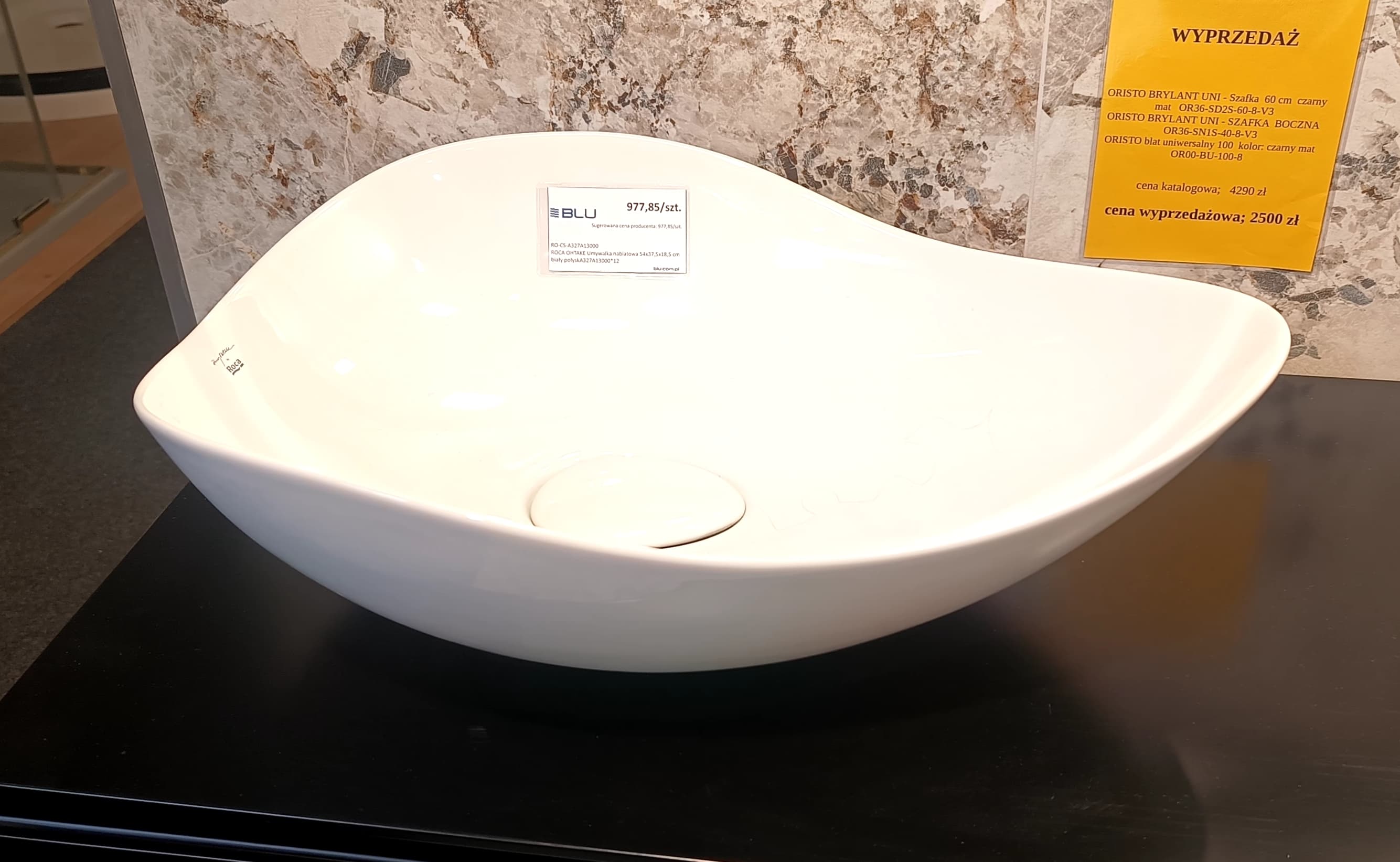 ROCA OHTAKE Umywalka nablatowa 54x37,5x18,5 cm biały połysk A327A13000 *12 - Powystawowy Zielona Góra